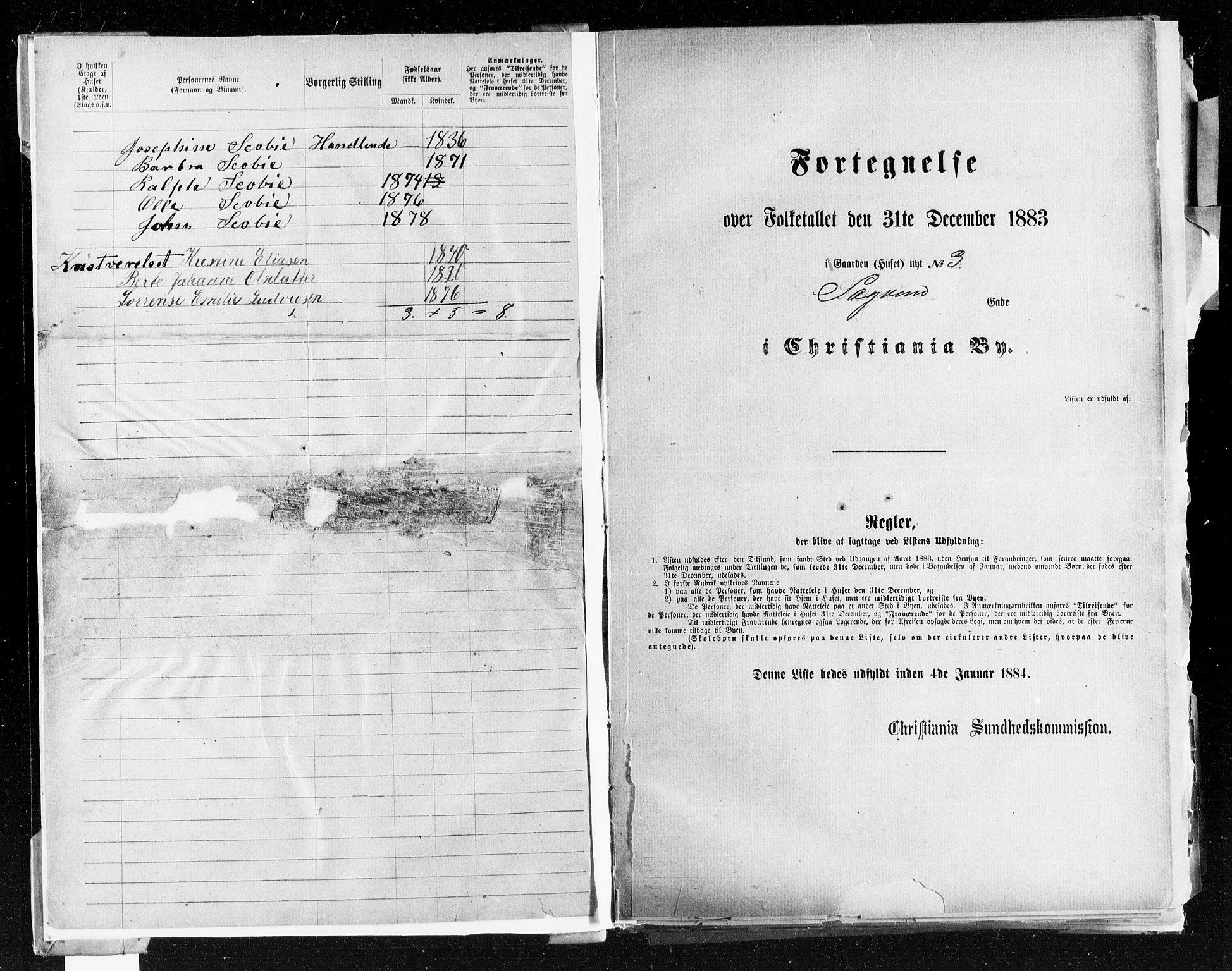 OBA, Kommunal folketelling 31.12.1883 for Kristiania kjøpstad, 1883, s. 3699