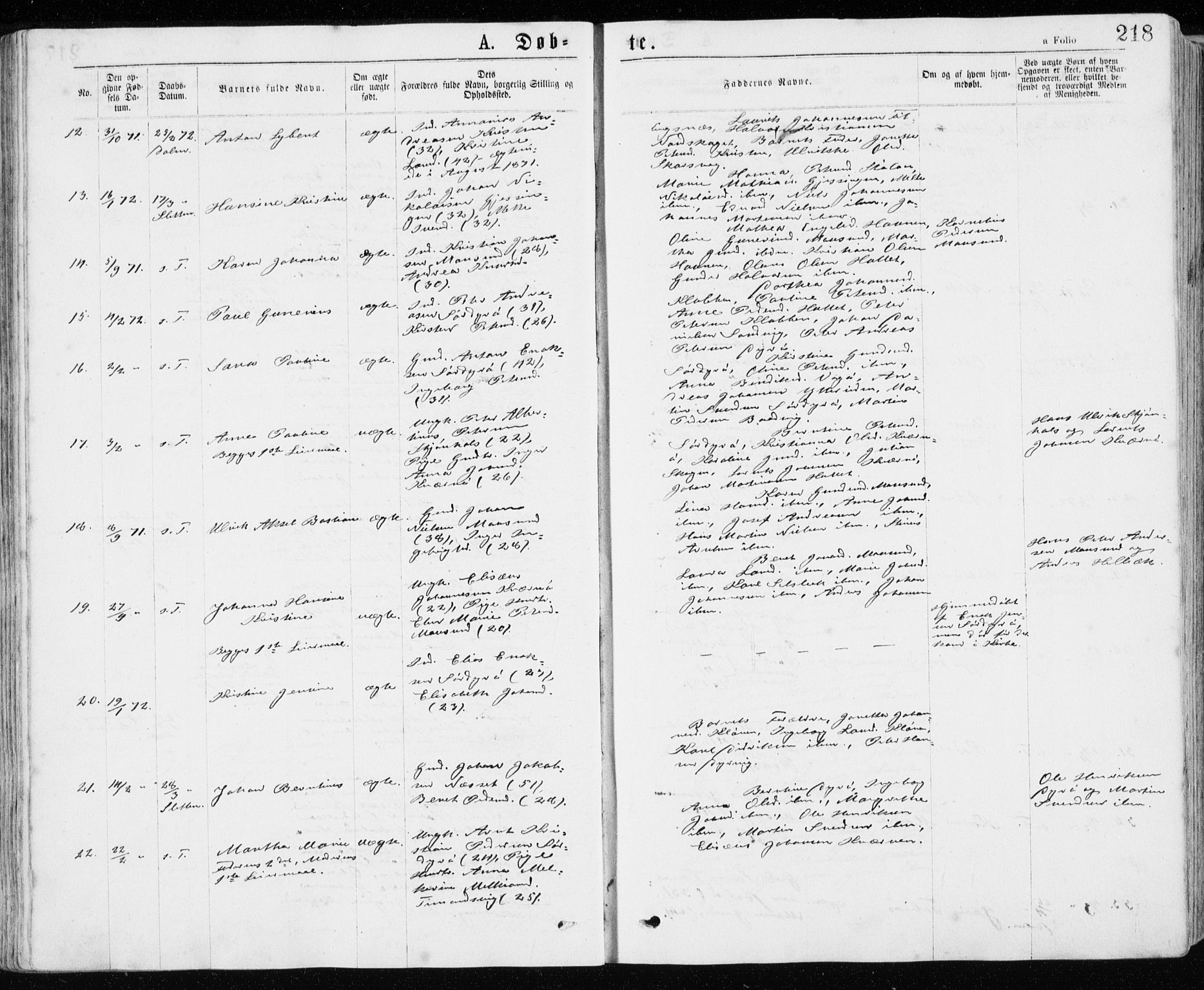 Ministerialprotokoller, klokkerbøker og fødselsregistre - Sør-Trøndelag, AV/SAT-A-1456/640/L0576: Ministerialbok nr. 640A01, 1846-1876, s. 218