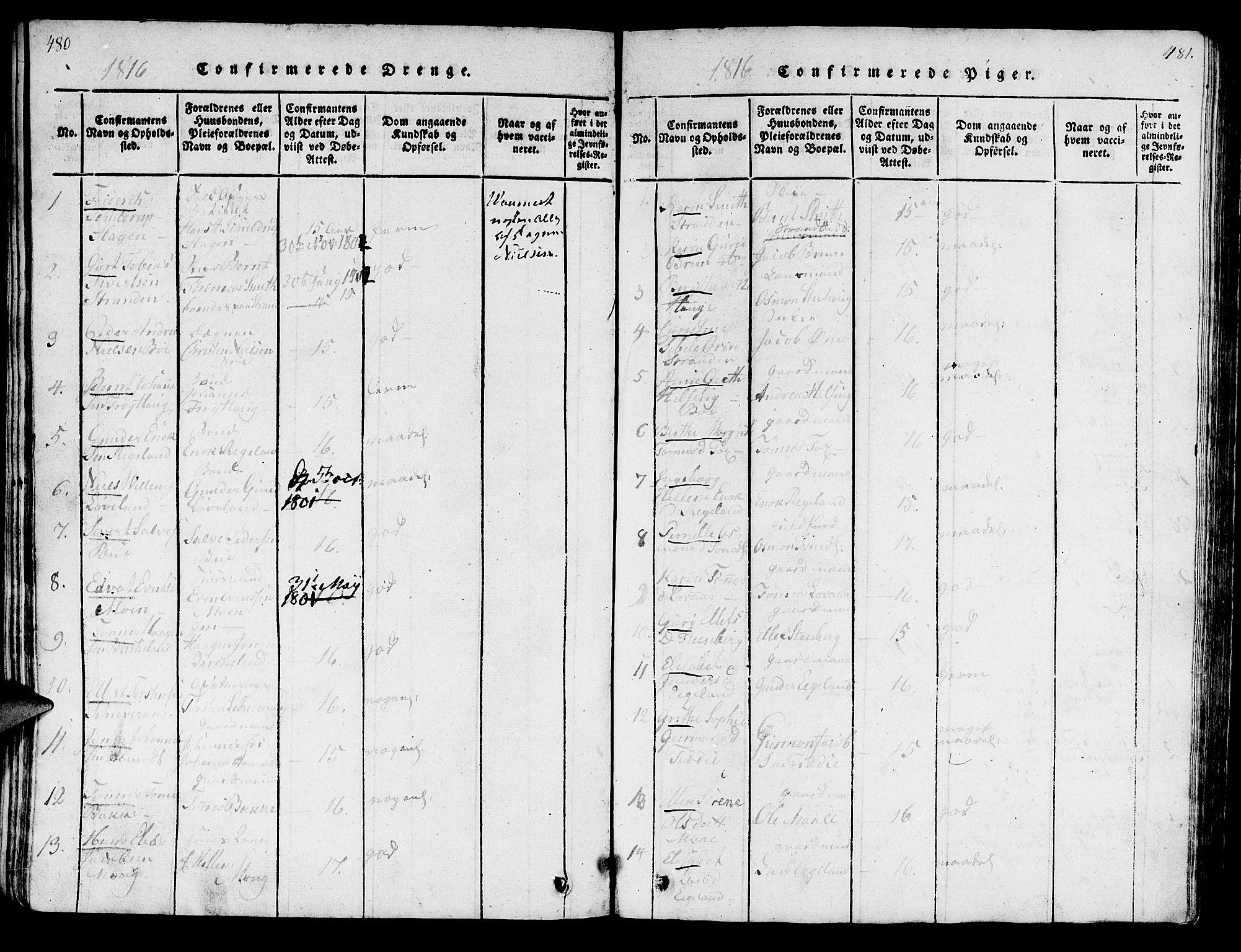 Sokndal sokneprestkontor, AV/SAST-A-101808: Ministerialbok nr. A 6, 1815-1826, s. 480-481