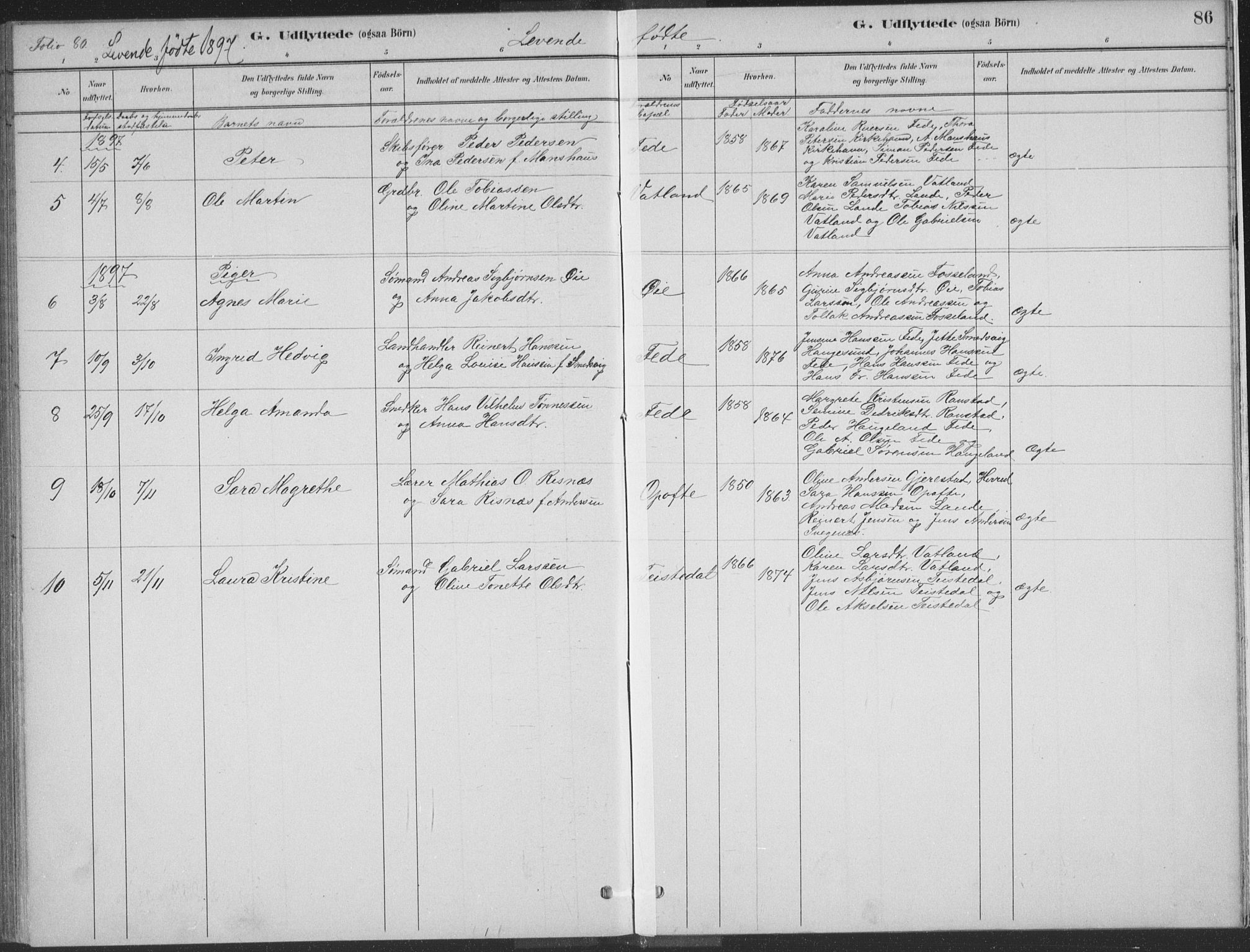 Kvinesdal sokneprestkontor, AV/SAK-1111-0026/F/Fa/Faa/L0004: Ministerialbok nr. A 4, 1882-1897, s. 86