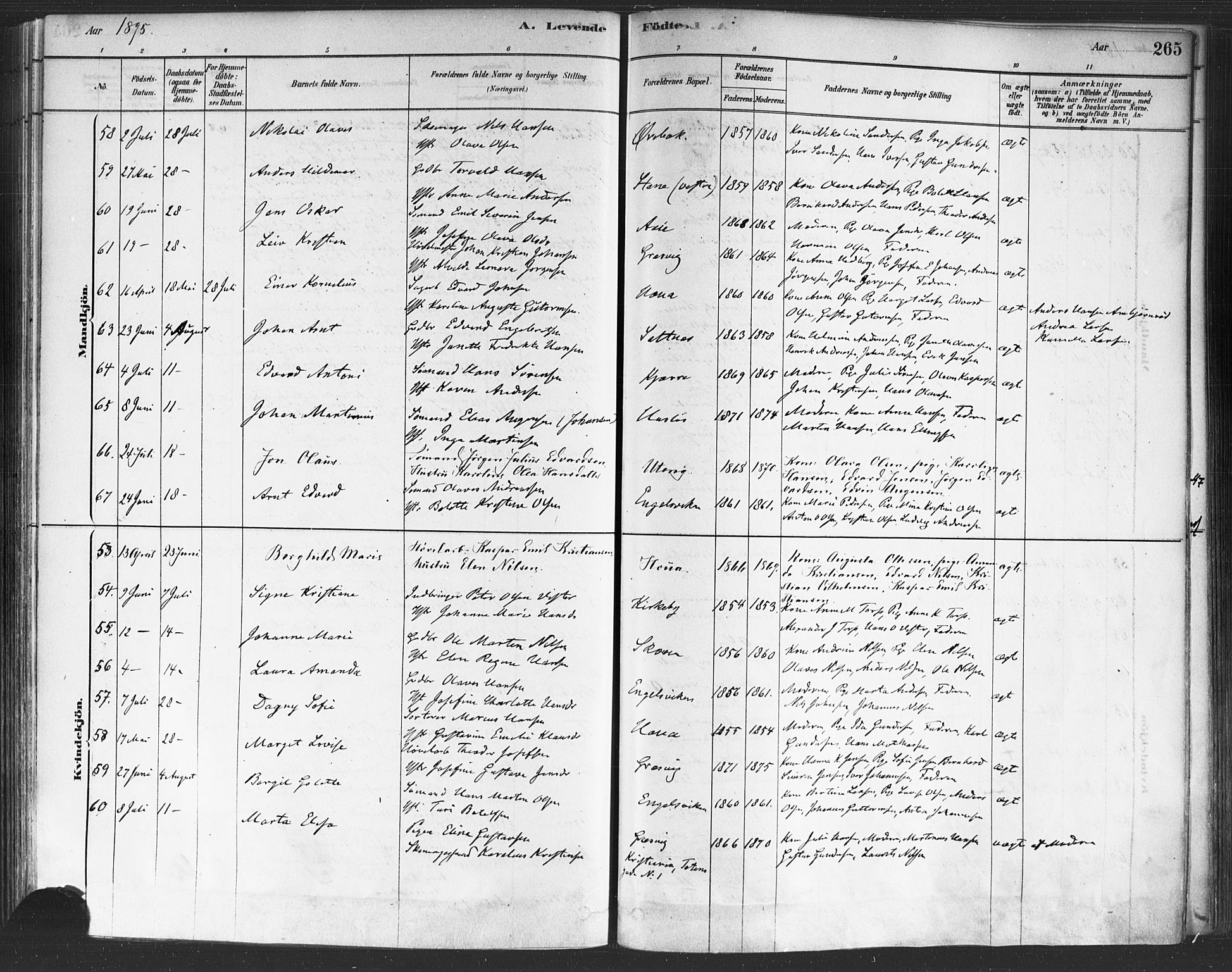 Onsøy prestekontor Kirkebøker, AV/SAO-A-10914/F/Fa/L0005: Ministerialbok nr. I 5, 1878-1898, s. 265