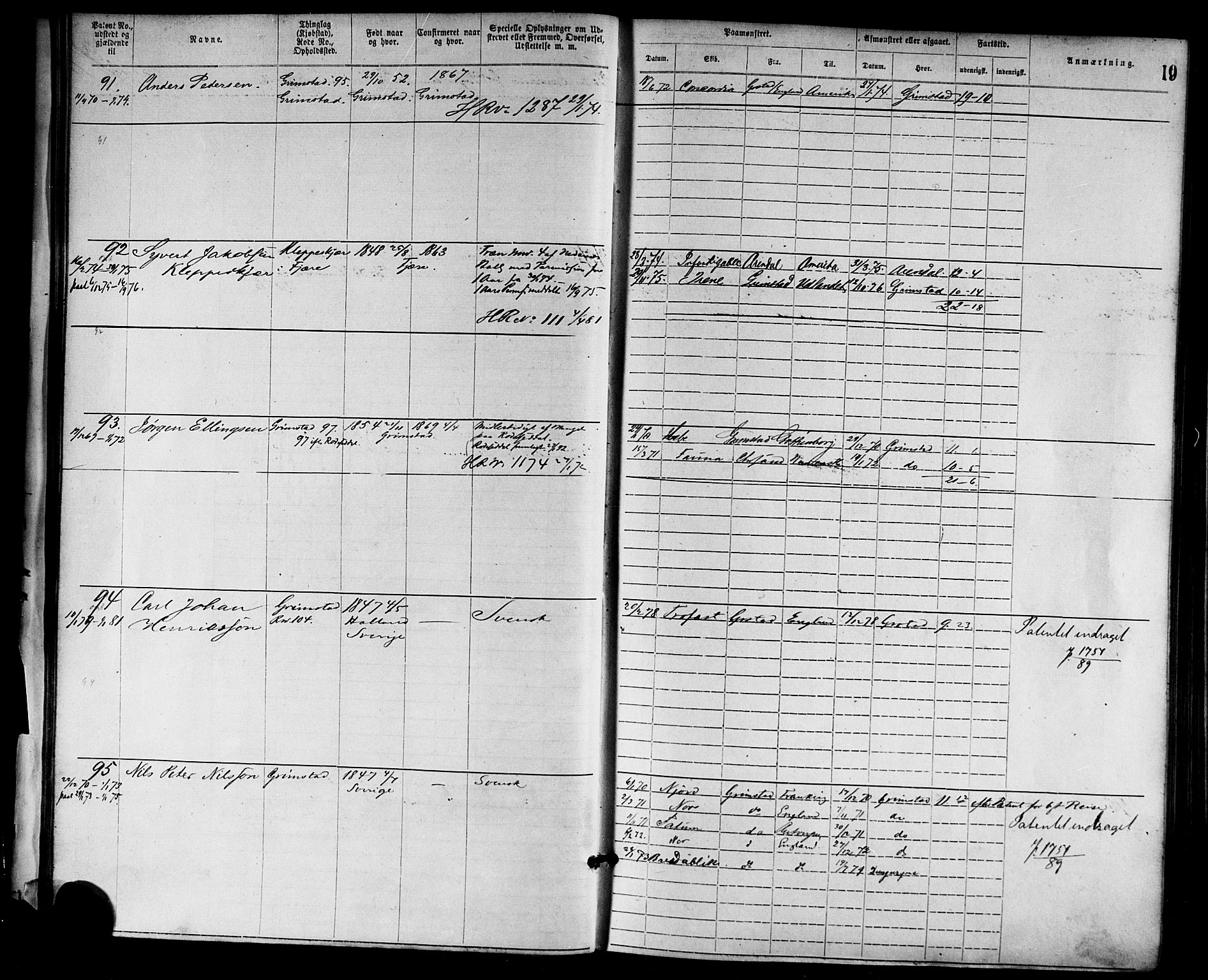 Grimstad mønstringskrets, AV/SAK-2031-0013/F/Fa/L0001: Annotasjonsrulle nr 1-1920 med register, F-1, 1870-1892, s. 40