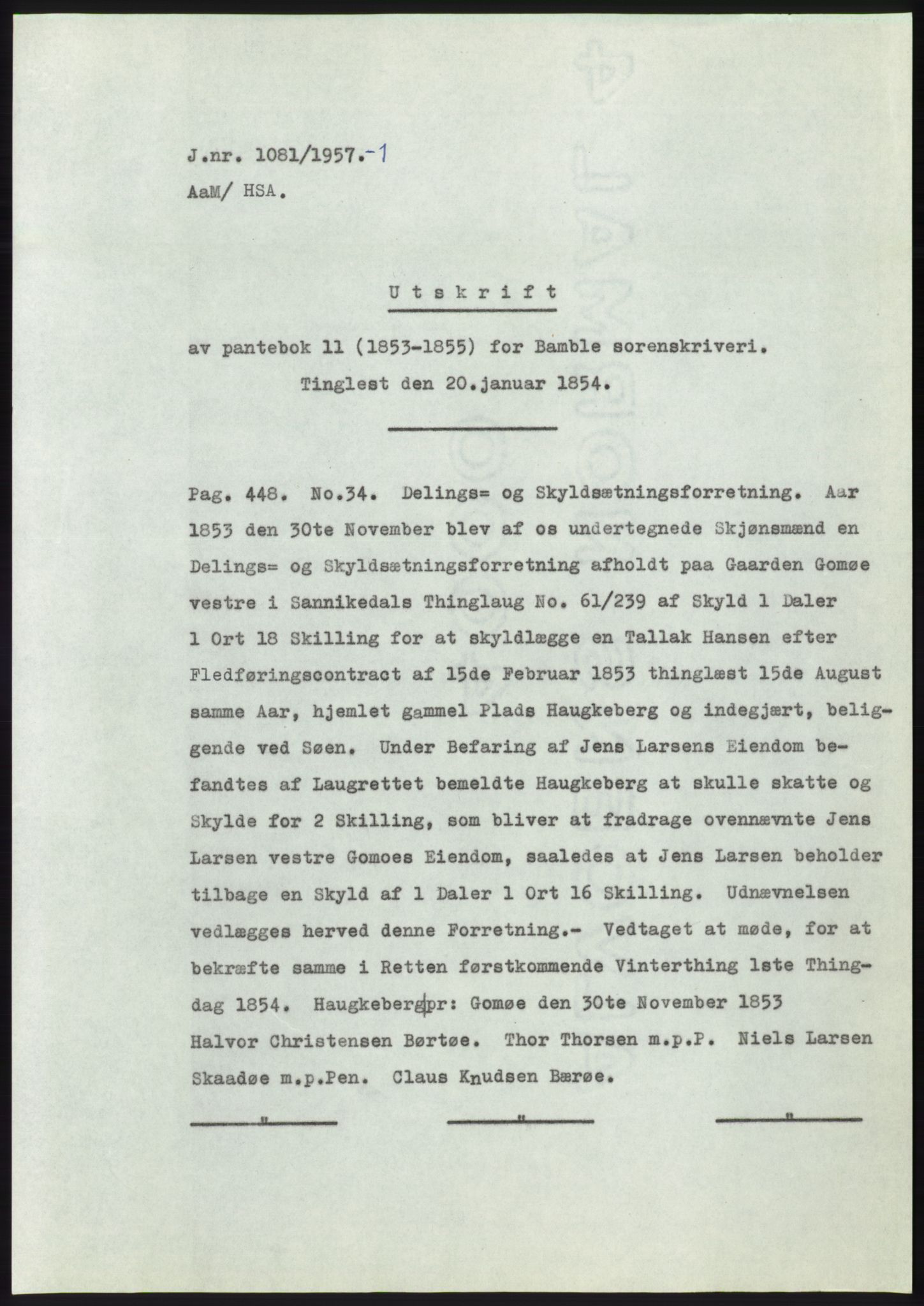 Statsarkivet i Kongsberg, AV/SAKO-A-0001/E/Ee/L0010: Avskrifter, SAO jnr. 772/1957 - 1249/1957, 1957, s. 296