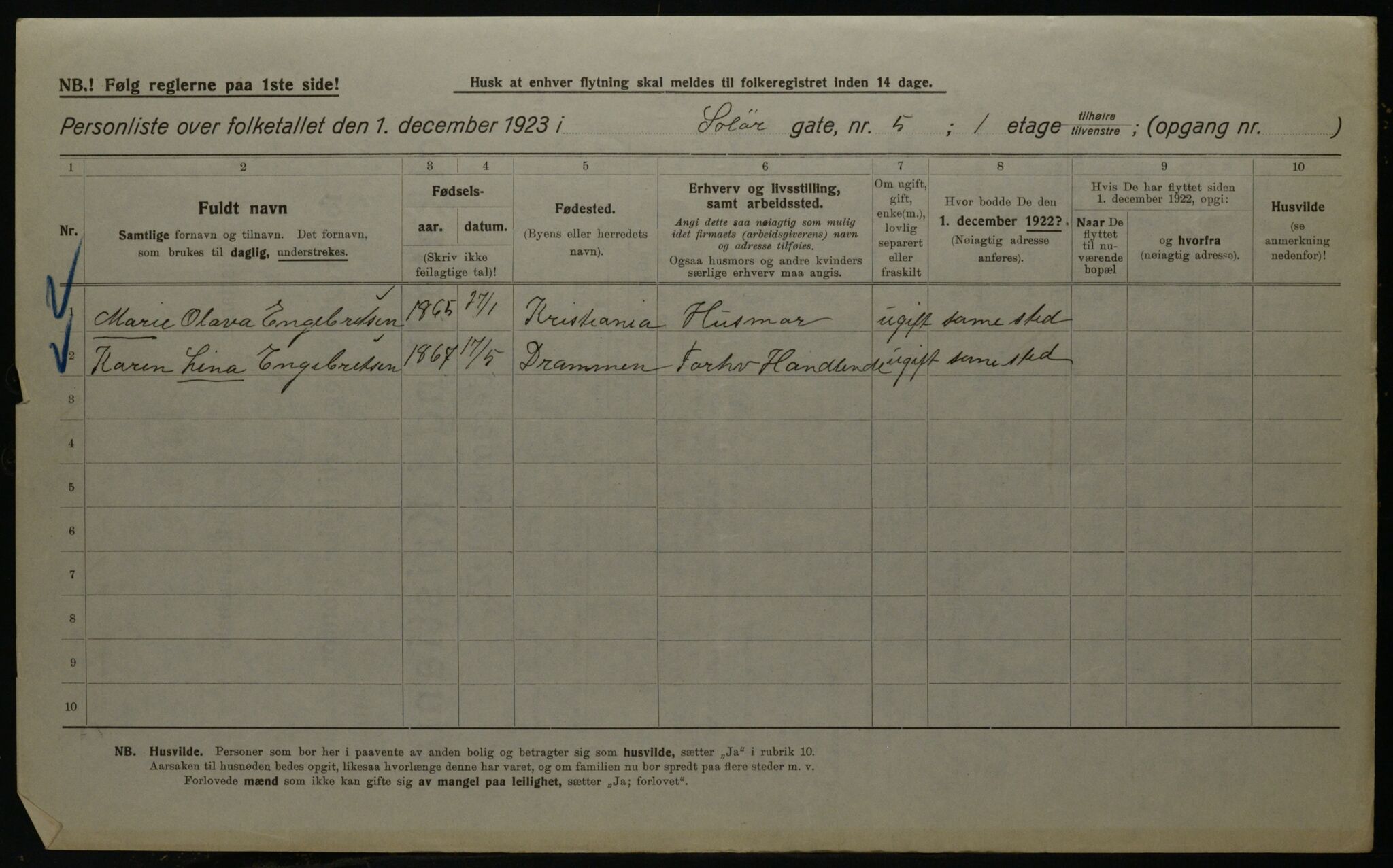 OBA, Kommunal folketelling 1.12.1923 for Kristiania, 1923, s. 109844