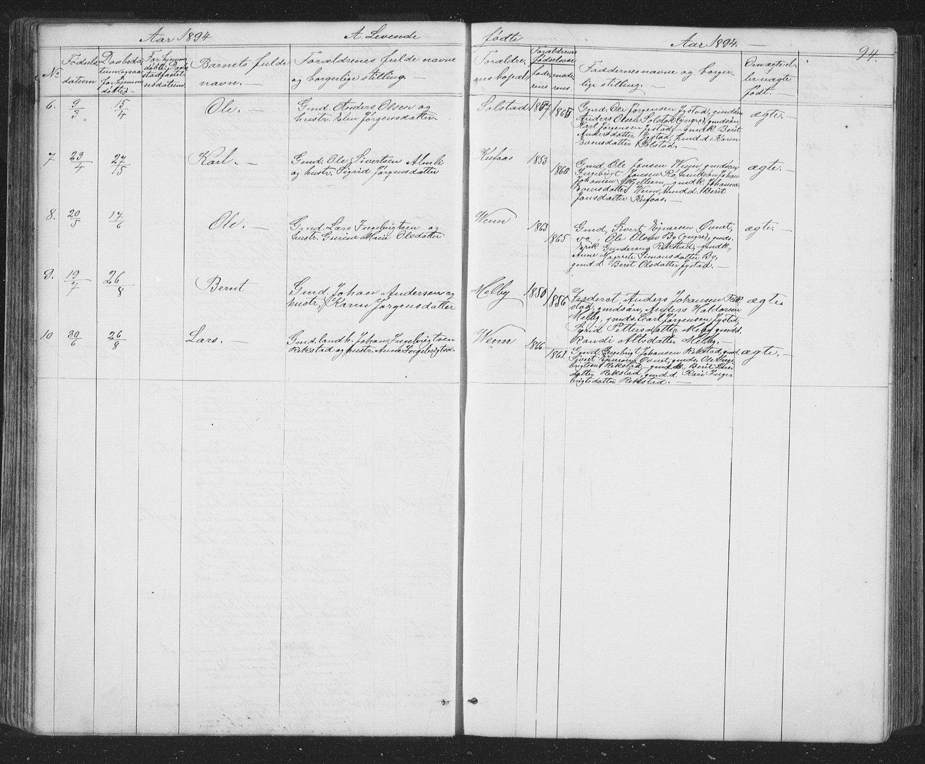 Ministerialprotokoller, klokkerbøker og fødselsregistre - Sør-Trøndelag, SAT/A-1456/667/L0798: Klokkerbok nr. 667C03, 1867-1929, s. 94