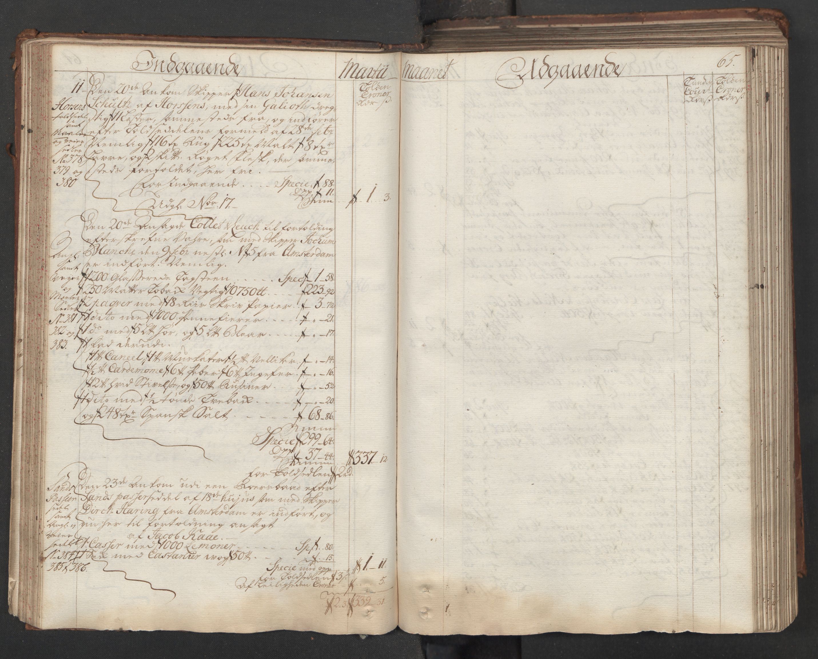 Generaltollkammeret, tollregnskaper, AV/RA-EA-5490/R06/L0015/0001: Tollregnskaper Kristiania / Hovedtollbok, 1733, s. 64b-65a