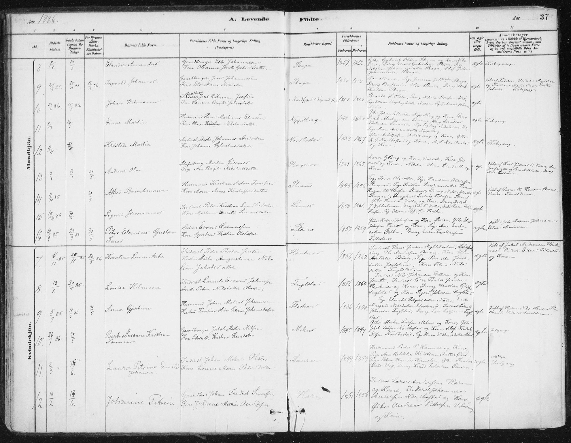 Ministerialprotokoller, klokkerbøker og fødselsregistre - Nordland, SAT/A-1459/838/L0552: Ministerialbok nr. 838A10, 1880-1910, s. 37