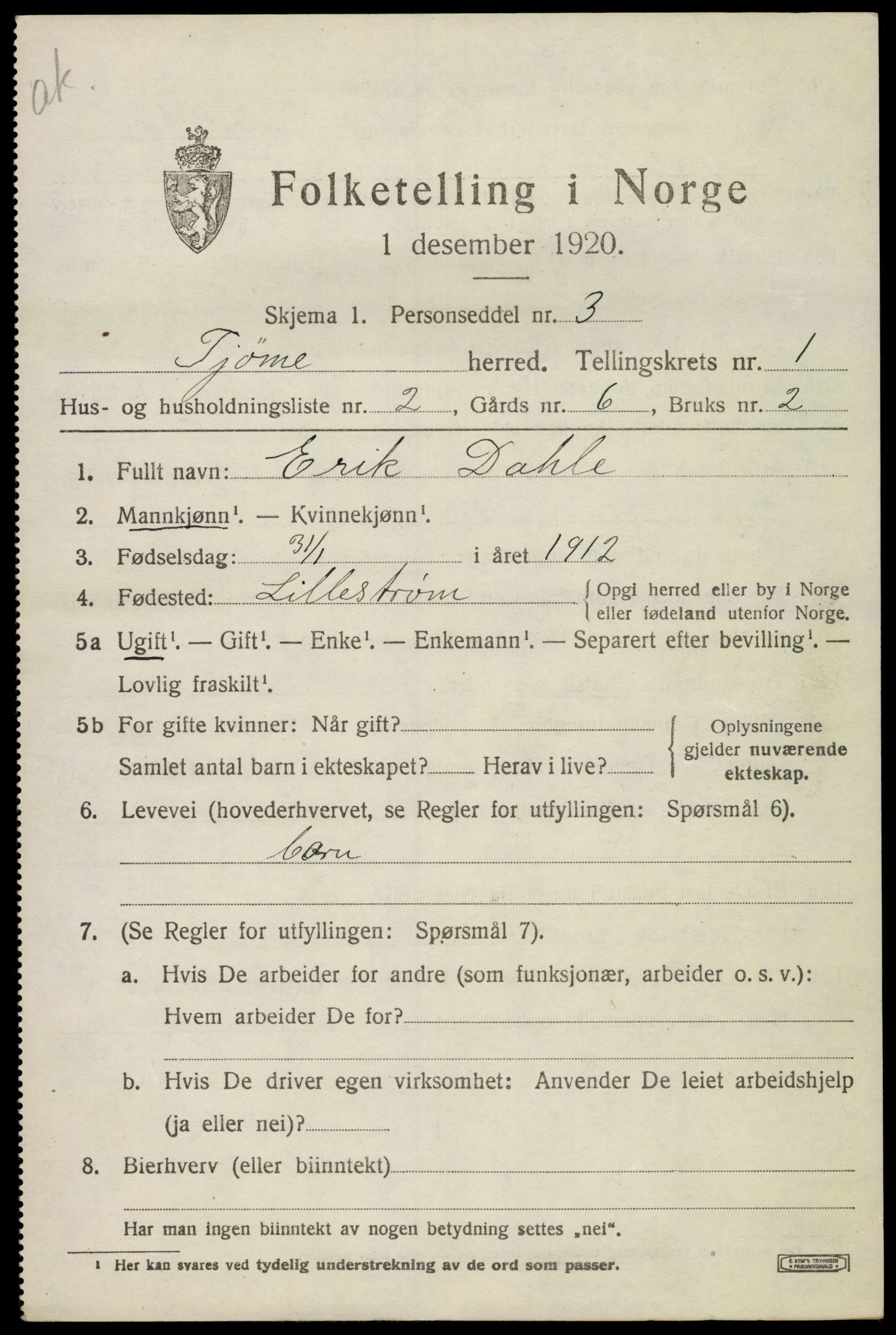 SAKO, Folketelling 1920 for 0723 Tjøme herred, 1920, s. 1525