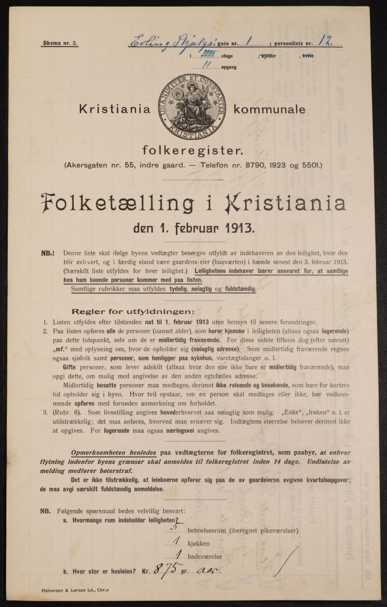 OBA, Kommunal folketelling 1.2.1913 for Kristiania, 1913, s. 22120