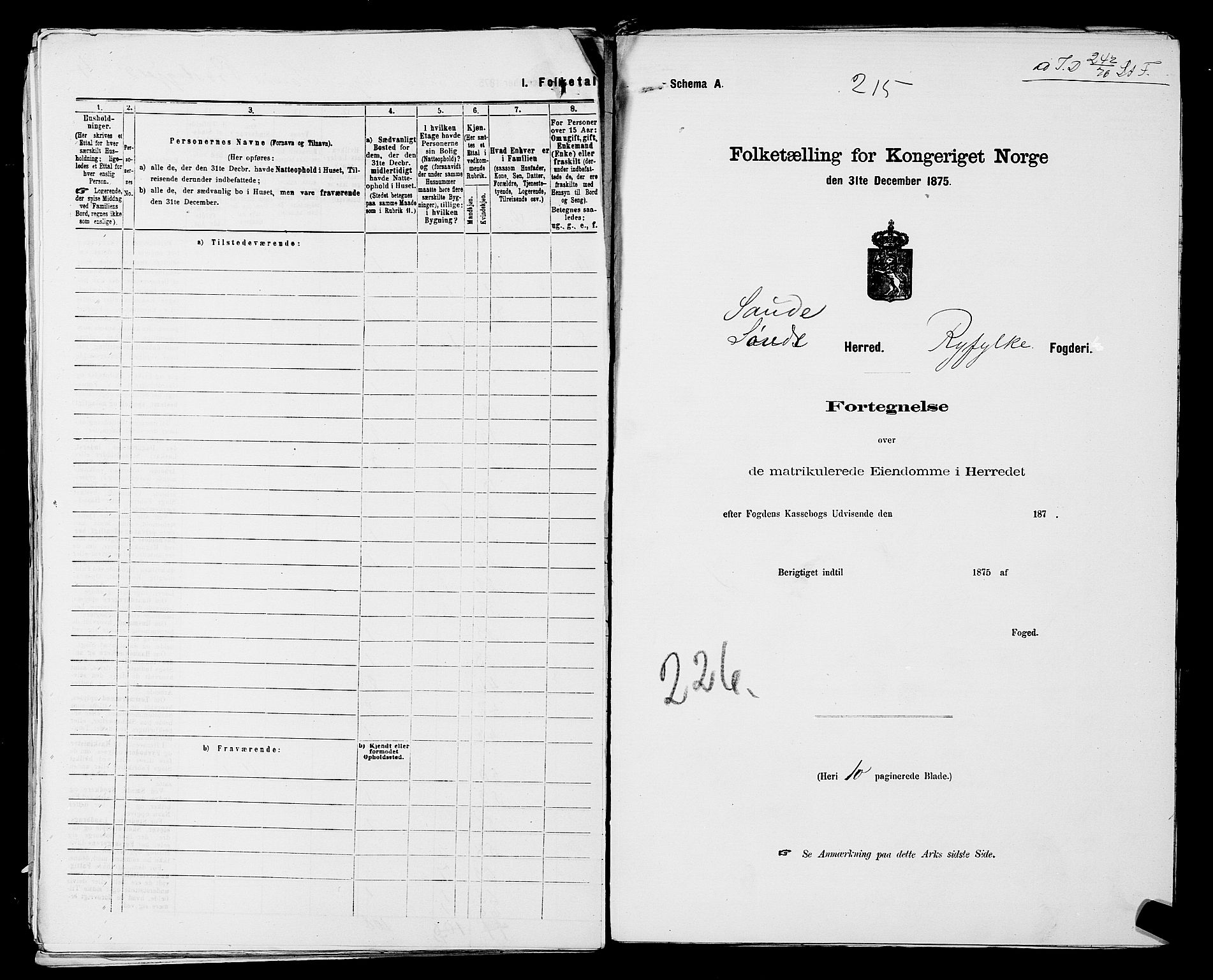 SAST, Folketelling 1875 for 1136P Sand prestegjeld, 1875, s. 47