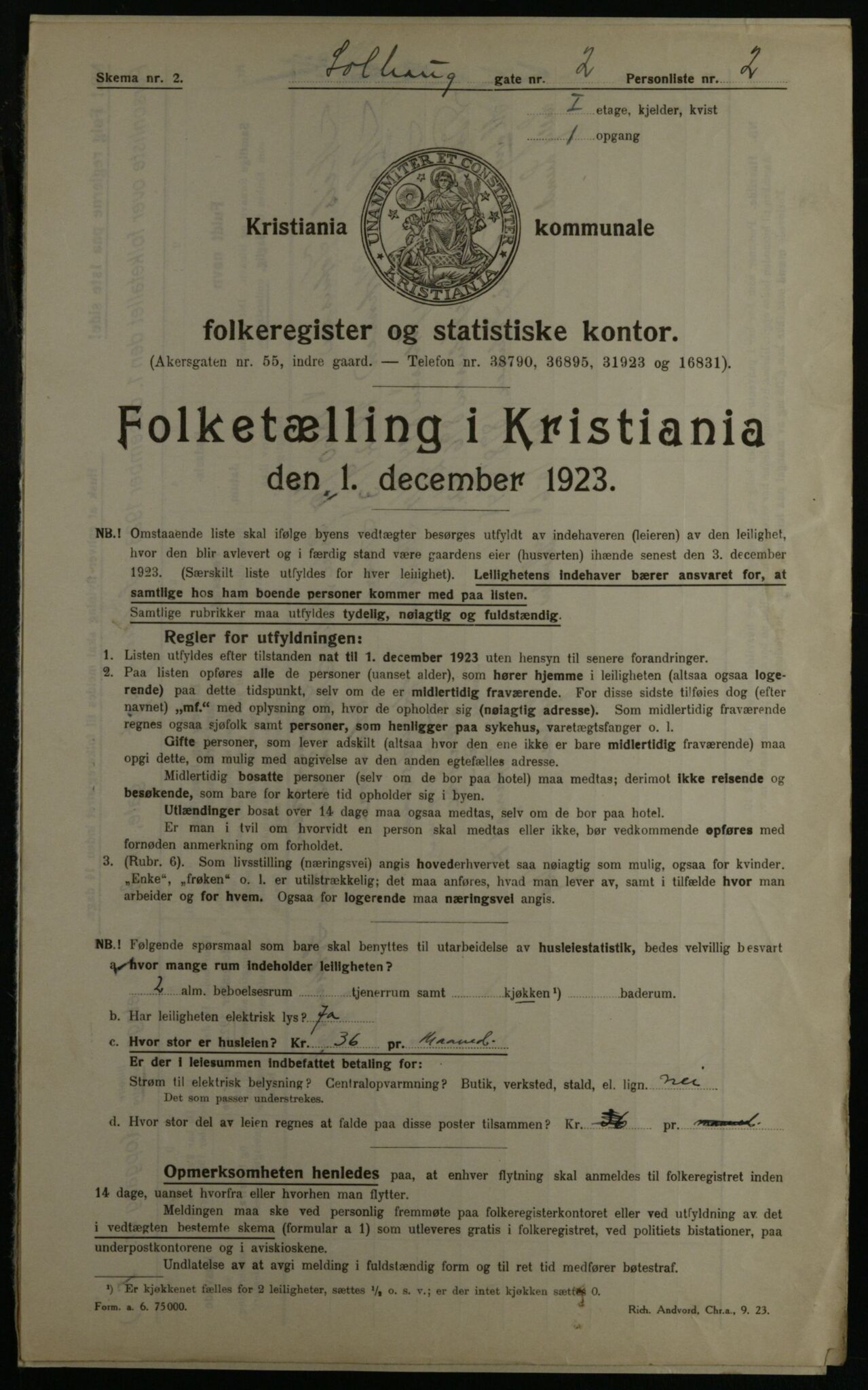 OBA, Kommunal folketelling 1.12.1923 for Kristiania, 1923, s. 109522