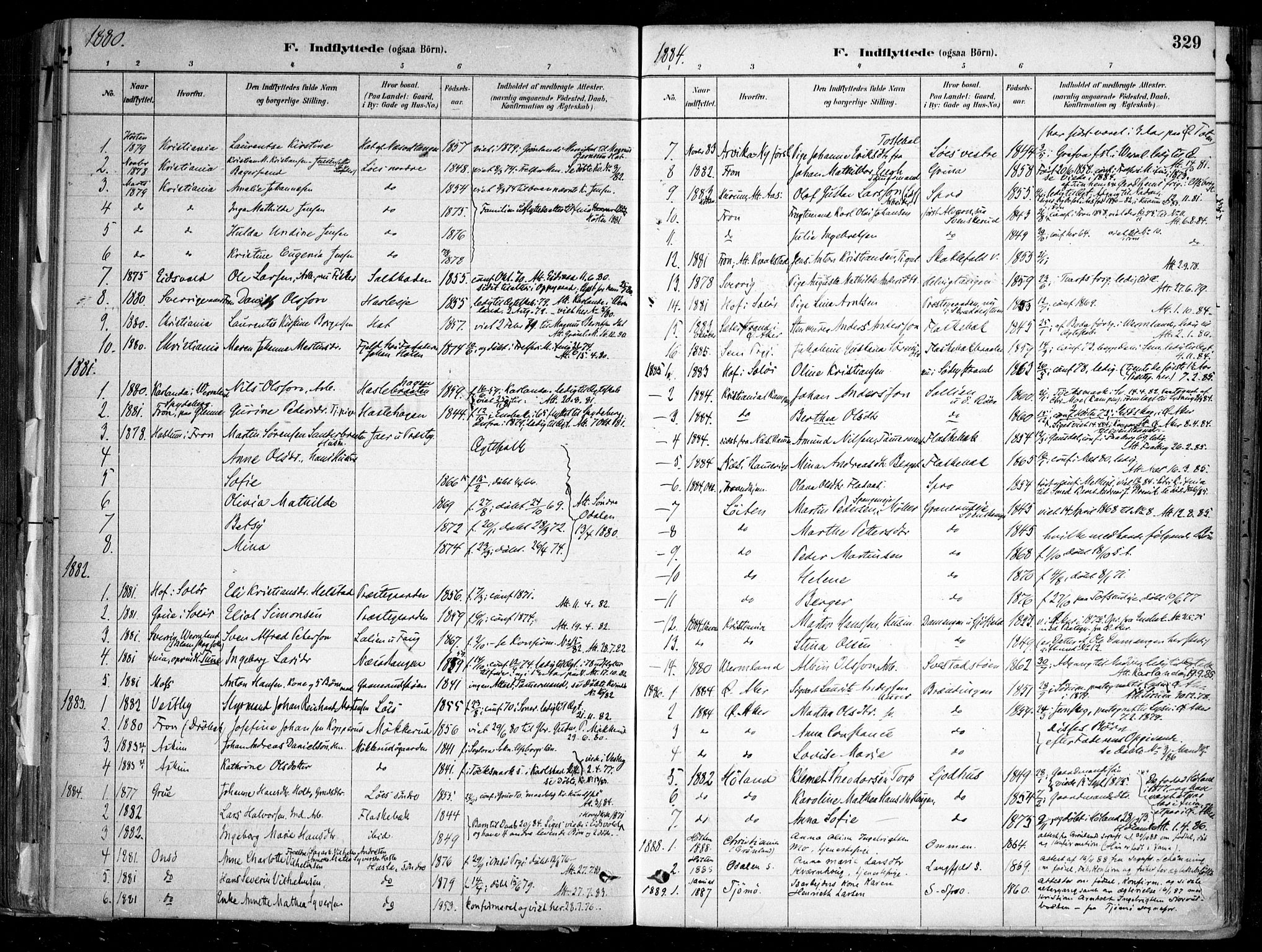 Nesodden prestekontor Kirkebøker, AV/SAO-A-10013/F/Fa/L0009: Ministerialbok nr. I 9, 1880-1915, s. 329