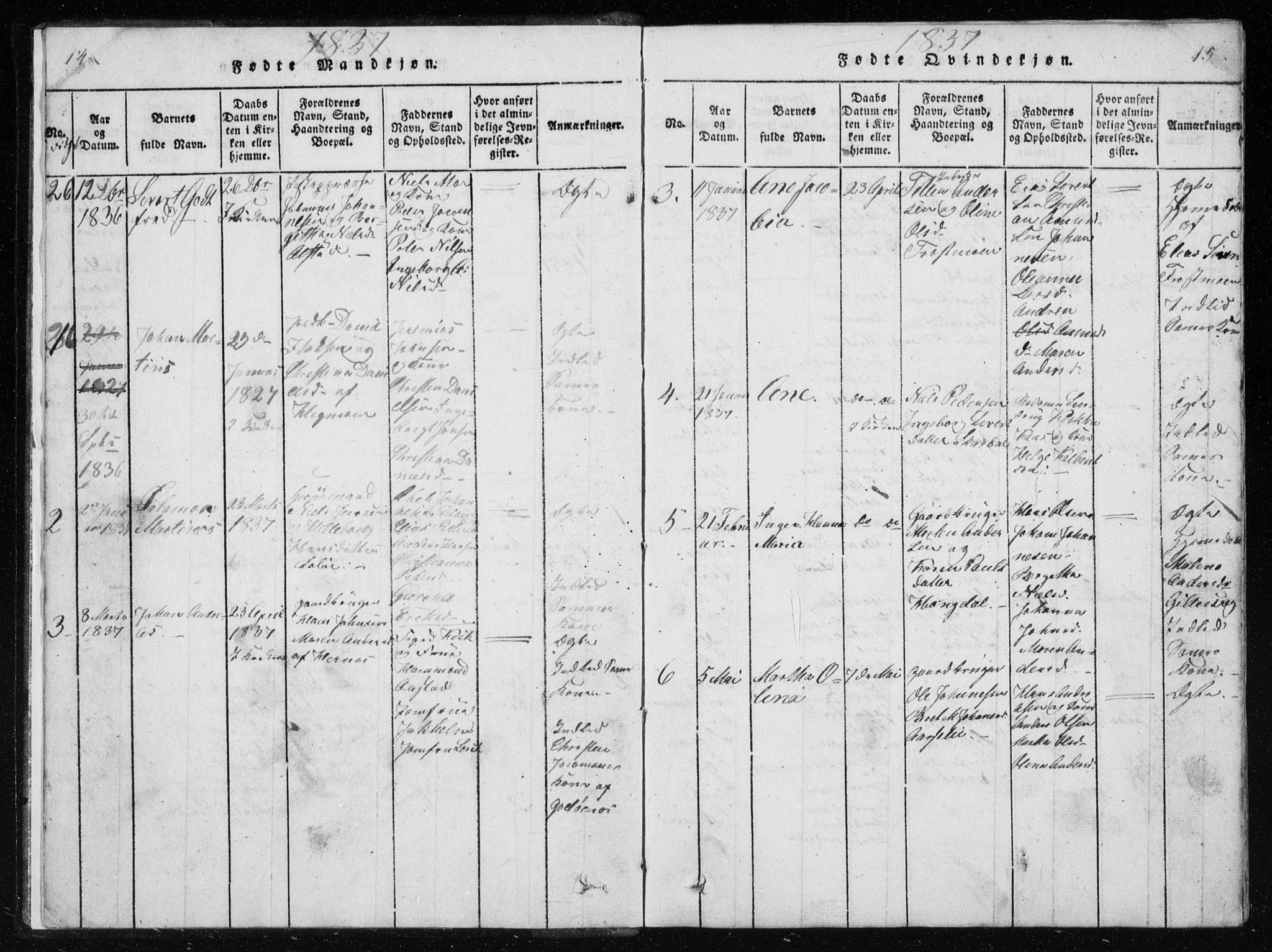 Ministerialprotokoller, klokkerbøker og fødselsregistre - Nordland, AV/SAT-A-1459/801/L0027: Klokkerbok nr. 801C02, 1835-1845, s. 14-15