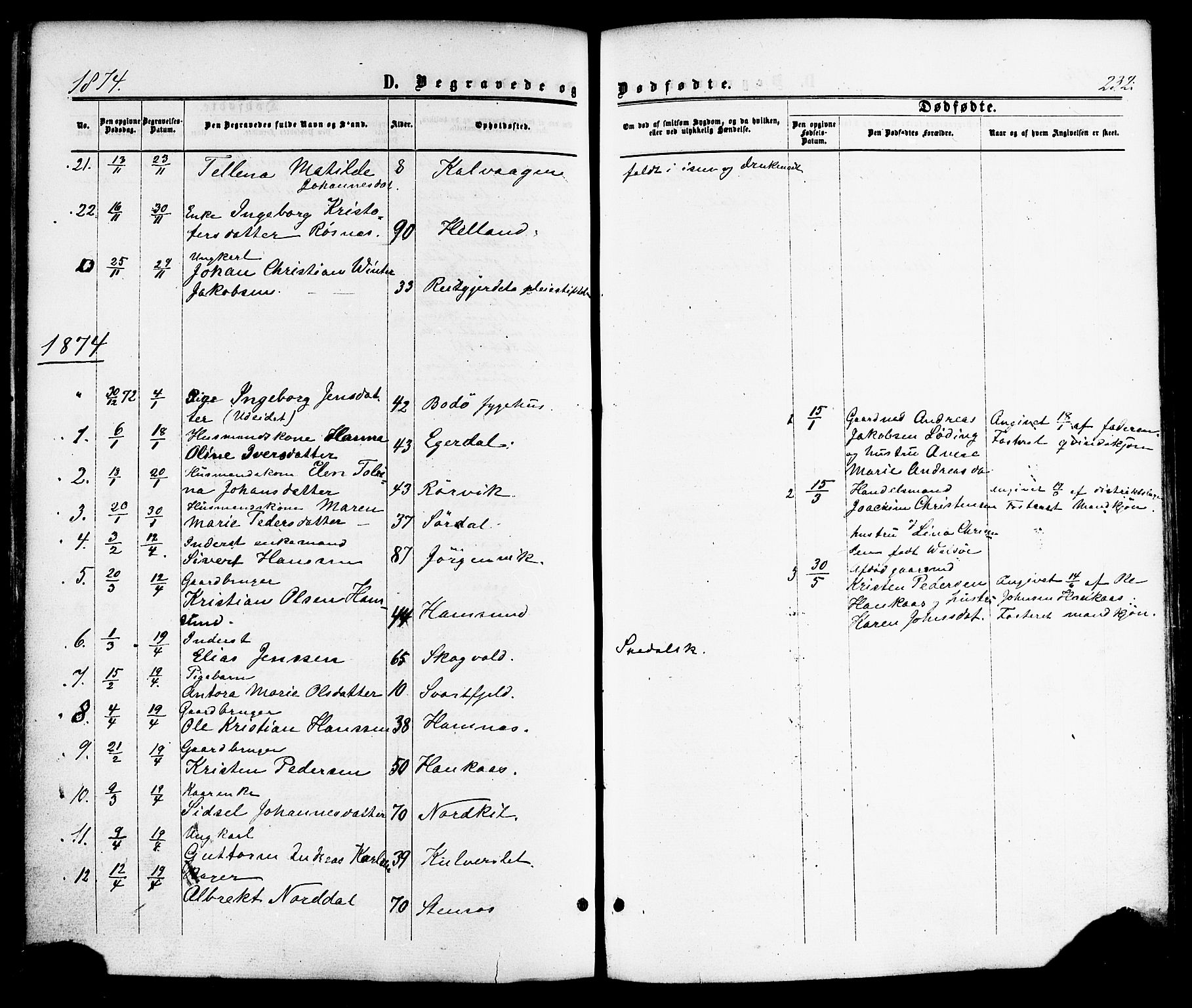 Ministerialprotokoller, klokkerbøker og fødselsregistre - Nordland, SAT/A-1459/859/L0845: Ministerialbok nr. 859A05, 1863-1877, s. 232