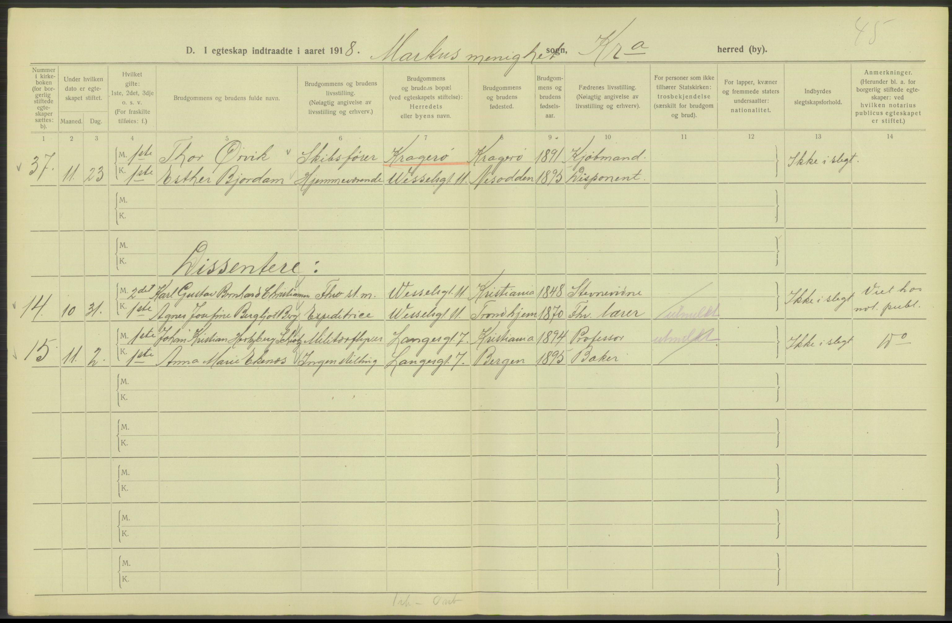 Statistisk sentralbyrå, Sosiodemografiske emner, Befolkning, RA/S-2228/D/Df/Dfb/Dfbh/L0009: Kristiania: Gifte, 1918, s. 368