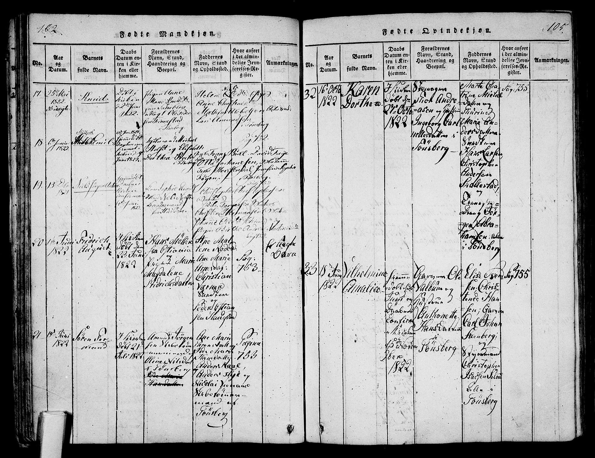 Tønsberg kirkebøker, AV/SAKO-A-330/F/Fa/L0004: Ministerialbok nr. I 4, 1813-1826, s. 102-103
