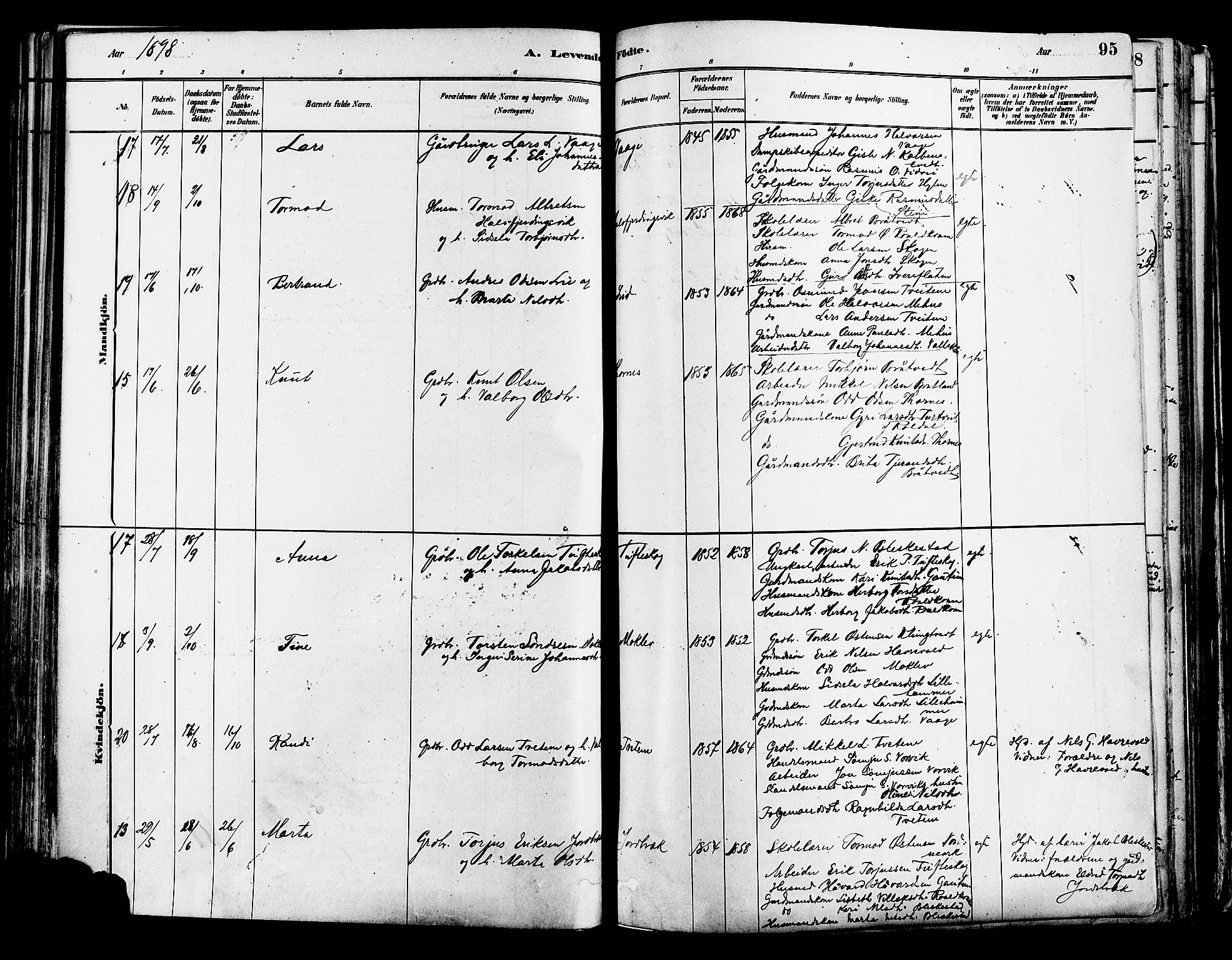 Suldal sokneprestkontor, AV/SAST-A-101845/01/IV/L0011: Ministerialbok nr. A 11, 1878-1900, s. 95