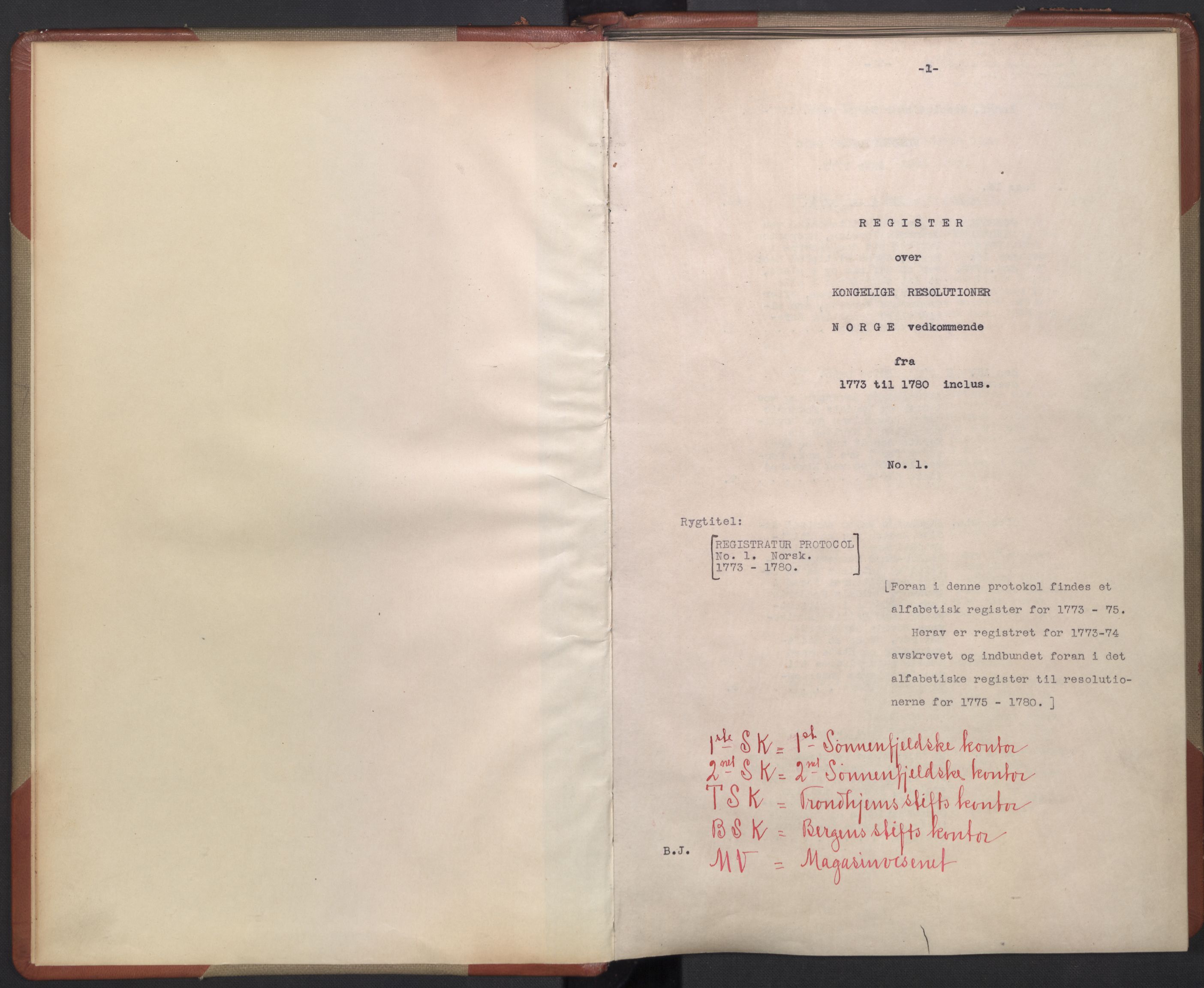 Avskriftsamlingen, AV/RA-EA-4022/F/Fb/L0122: Registratur over norske Relasjons- og resolusjonsprotokoller, 1773-1780, s. 3