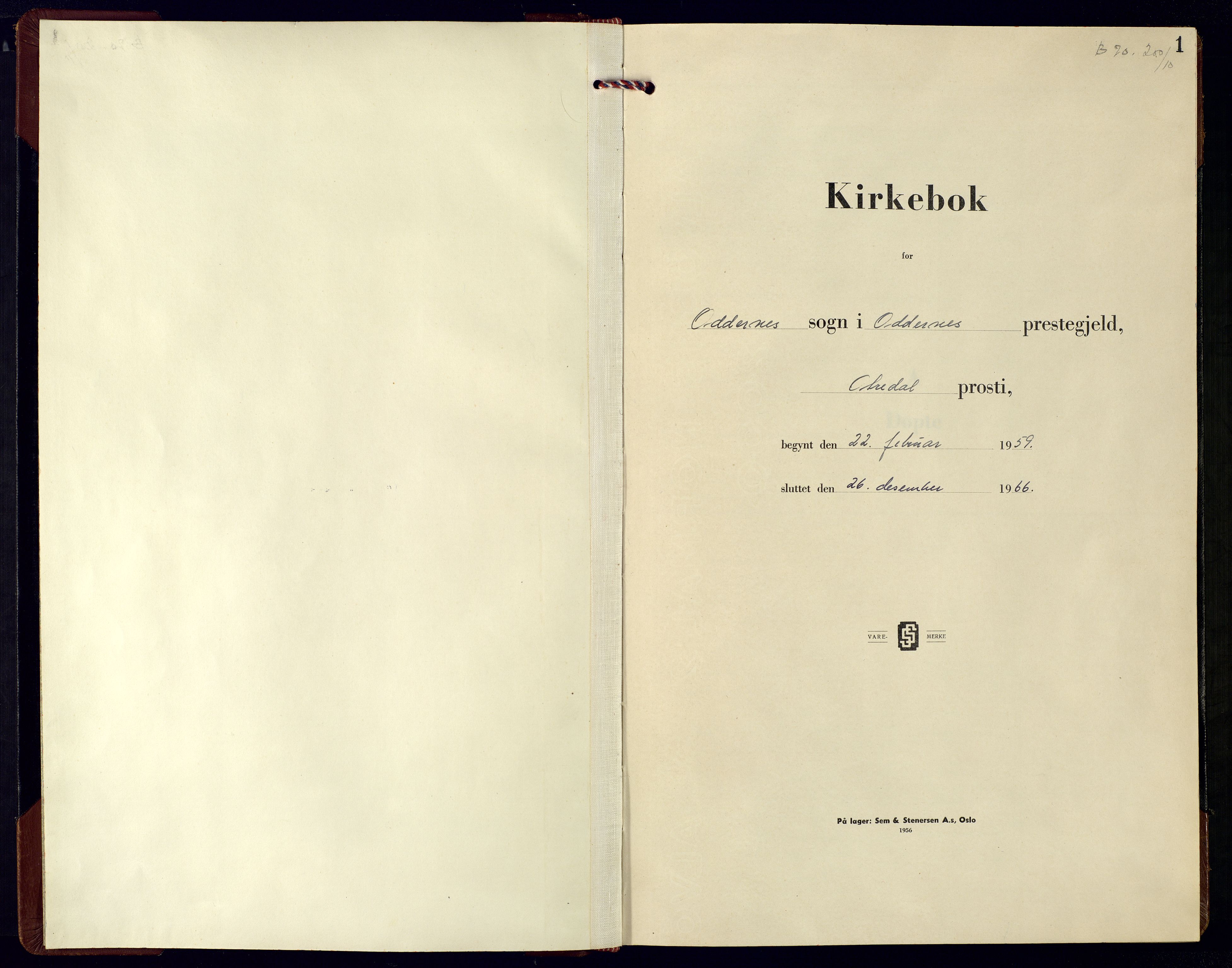 Oddernes sokneprestkontor, SAK/1111-0033/F/Fb/Fba/L0013: Klokkerbok nr. B-13, 1959-1966, s. 1