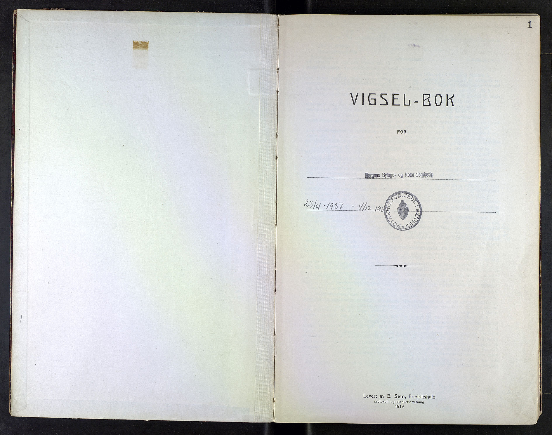 Byfogd og Byskriver i Bergen, AV/SAB-A-3401/10/10F/L0012: Vielsesprotokoller, 1937, s. 1