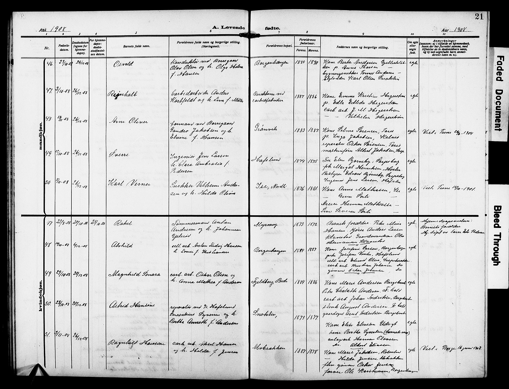 Skjeberg prestekontor Kirkebøker, AV/SAO-A-10923/G/Gd/L0001: Klokkerbok nr. IV 1, 1907-1917, s. 21