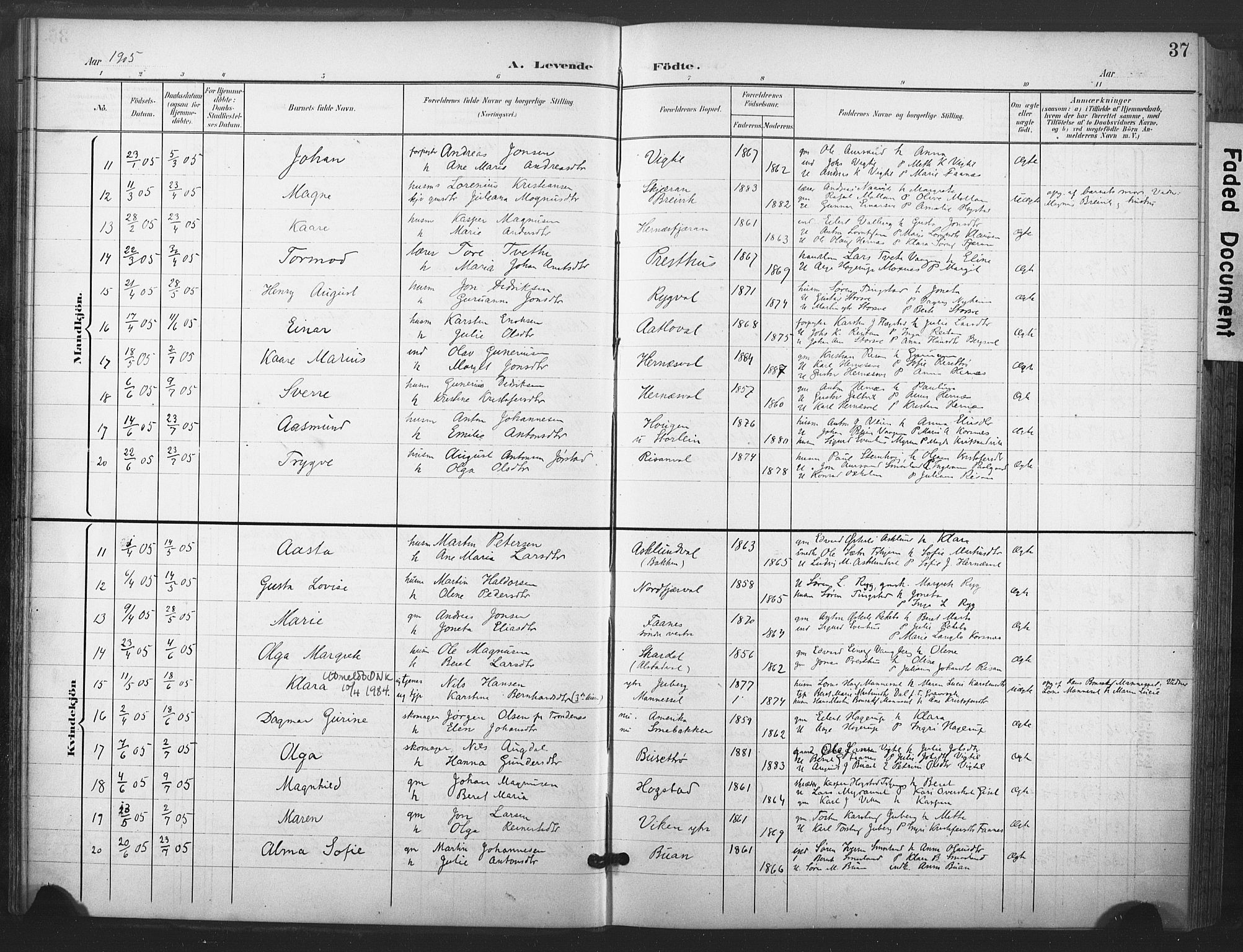 Ministerialprotokoller, klokkerbøker og fødselsregistre - Nord-Trøndelag, AV/SAT-A-1458/713/L0122: Ministerialbok nr. 713A11, 1899-1910, s. 37