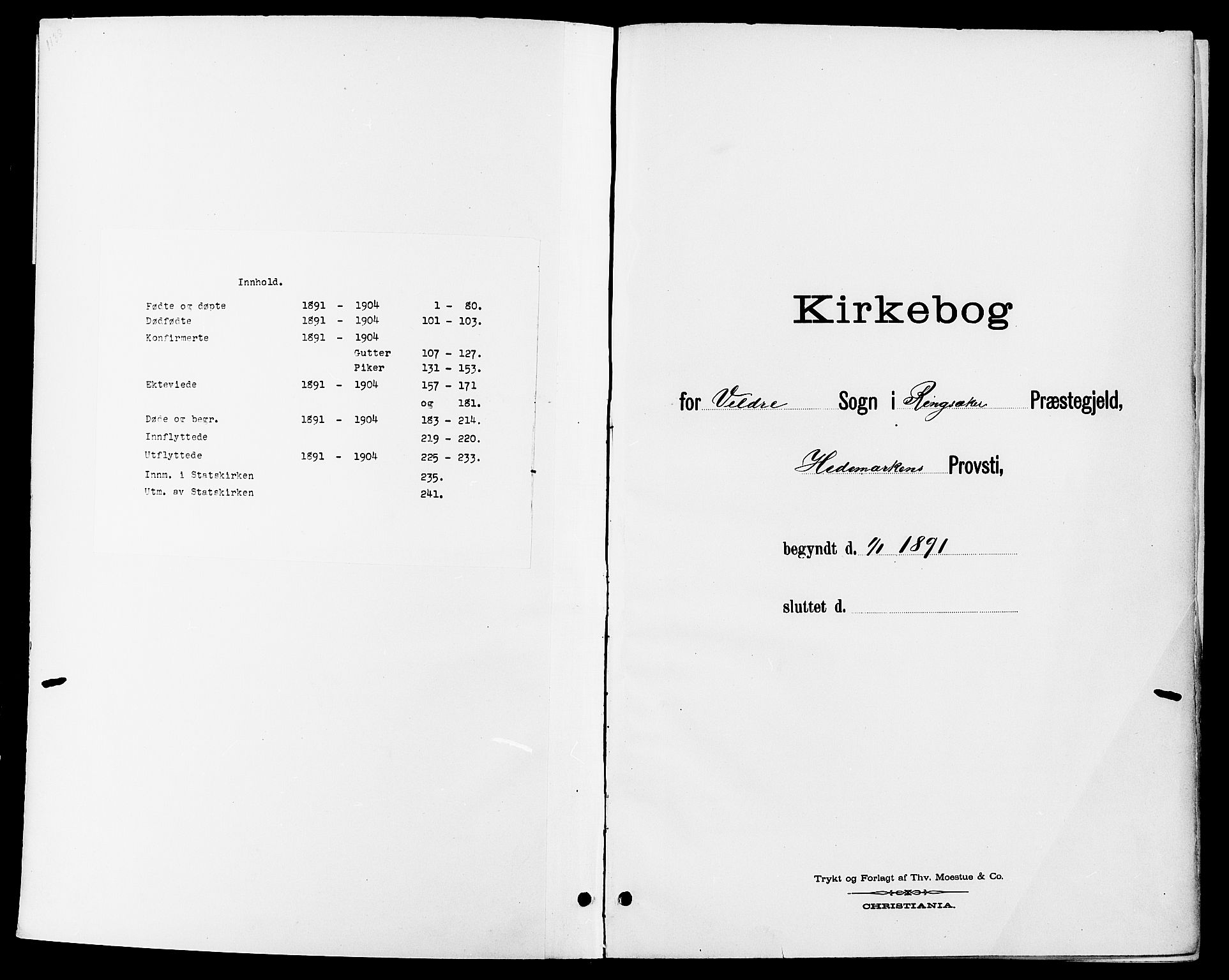 Ringsaker prestekontor, SAH/PREST-014/L/La/L0014: Klokkerbok nr. 14, 1891-1904