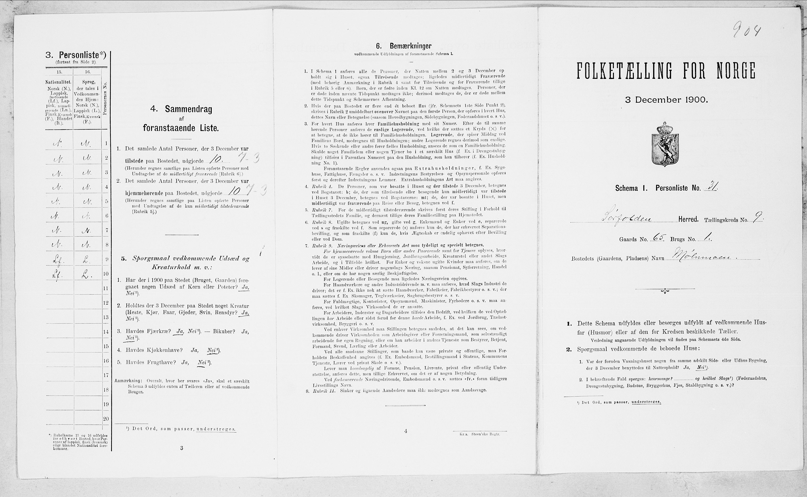 SAT, Folketelling 1900 for 1845 Sørfold herred, 1900, s. 593