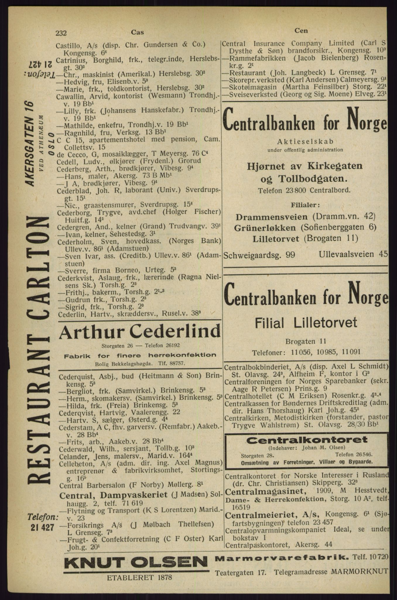 Kristiania/Oslo adressebok, PUBL/-, 1927, s. 232