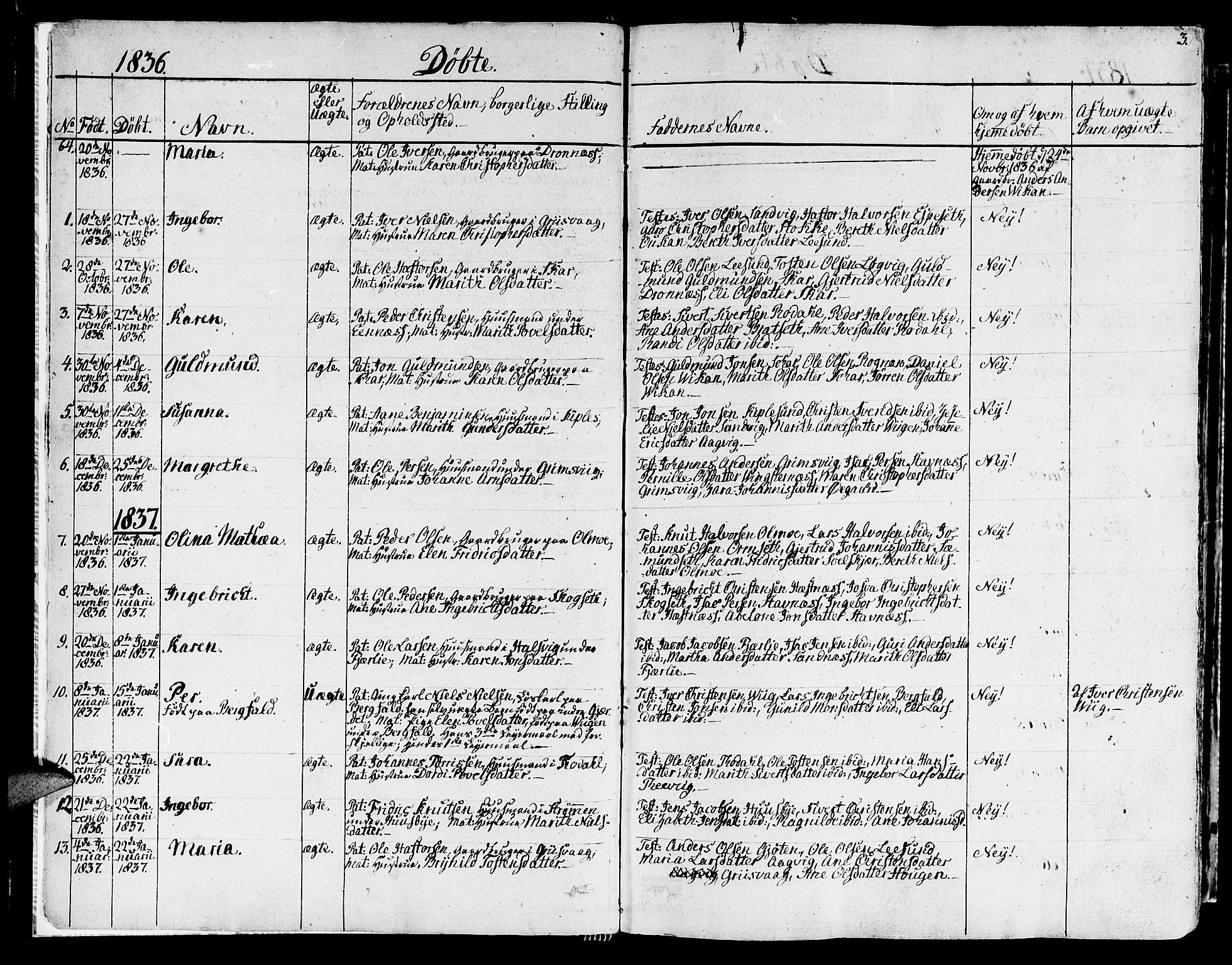 Ministerialprotokoller, klokkerbøker og fødselsregistre - Møre og Romsdal, AV/SAT-A-1454/578/L0904: Ministerialbok nr. 578A03, 1836-1858, s. 3