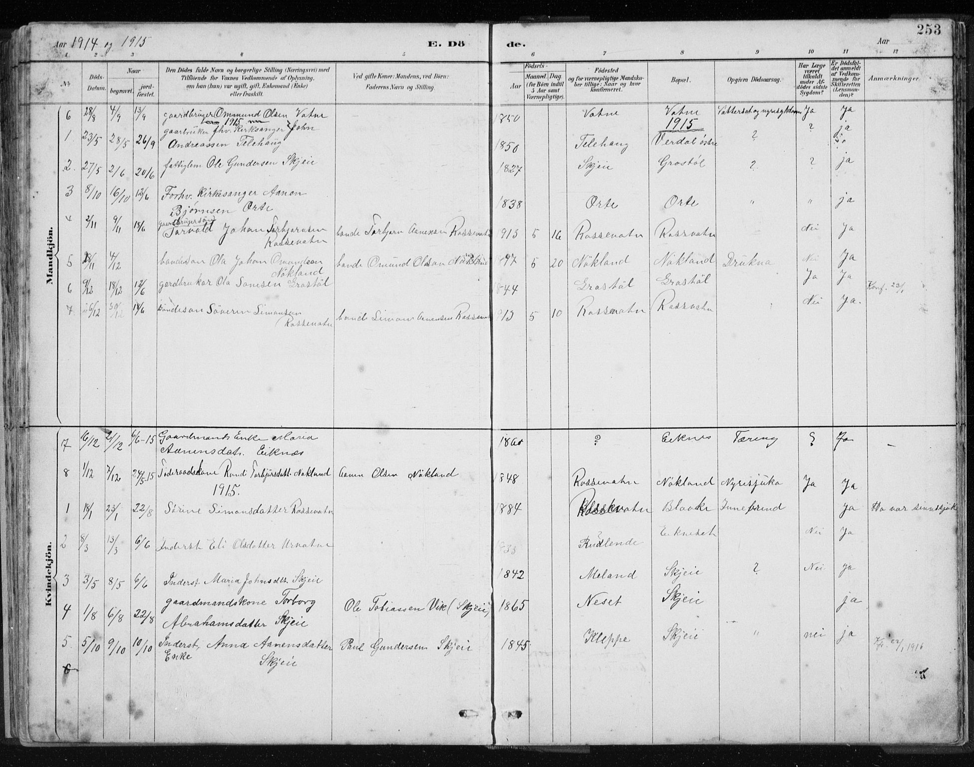 Hægebostad sokneprestkontor, AV/SAK-1111-0024/F/Fb/Fbb/L0003: Klokkerbok nr. B 3, 1887-1937, s. 253