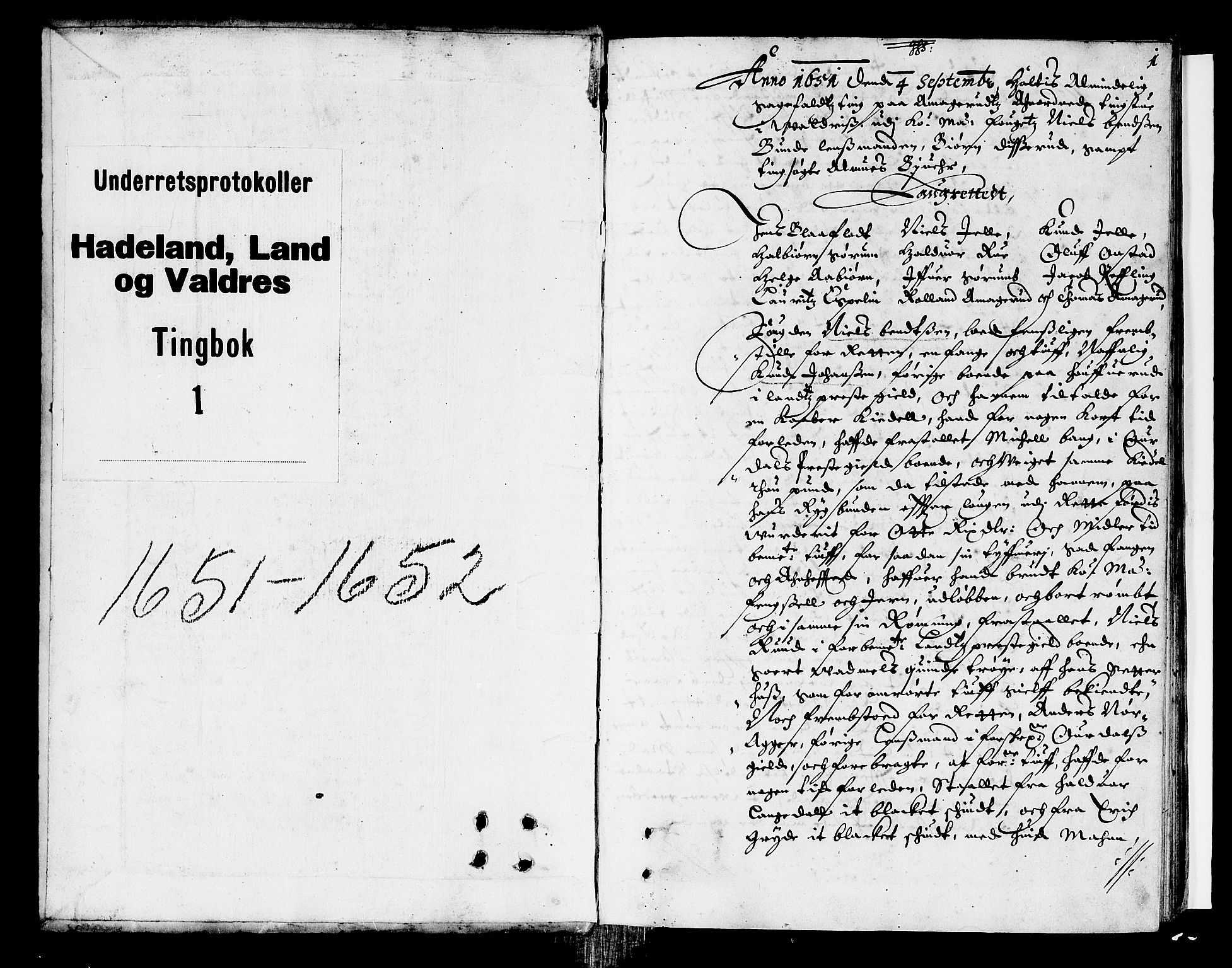 Hadeland, Land og Valdres sorenskriveri, SAH/TING-028/G/Gb/L0001: Tingbok, 1651-1652, s. 0b-1a