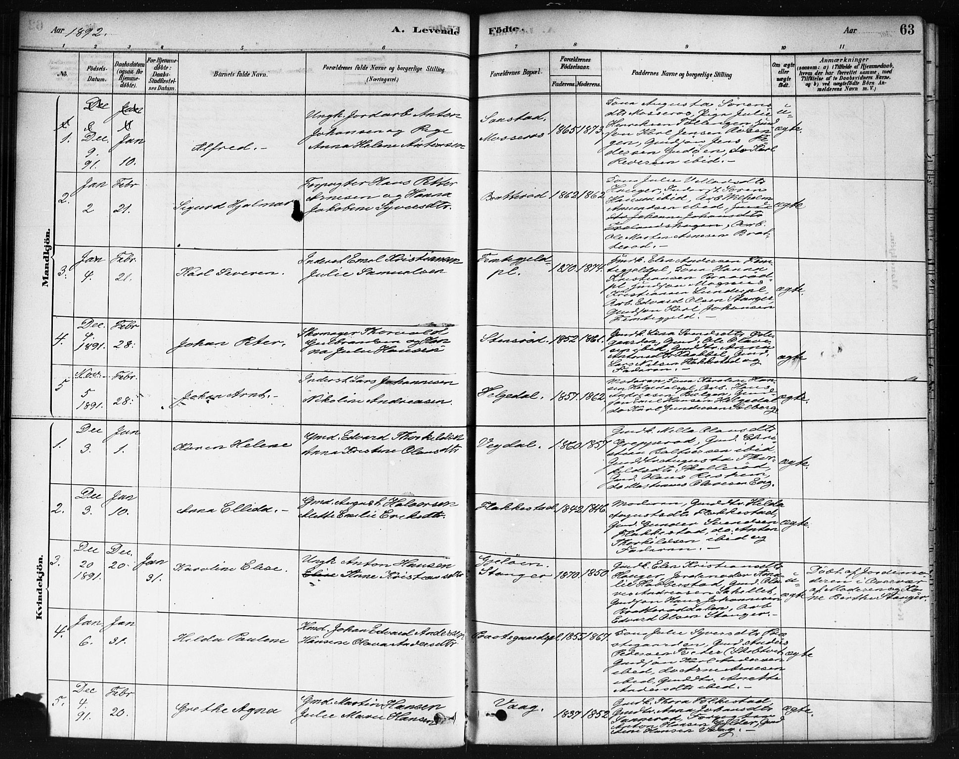 Våler prestekontor Kirkebøker, AV/SAO-A-11083/F/Fa/L0010: Ministerialbok nr. I 10, 1878-1896, s. 63