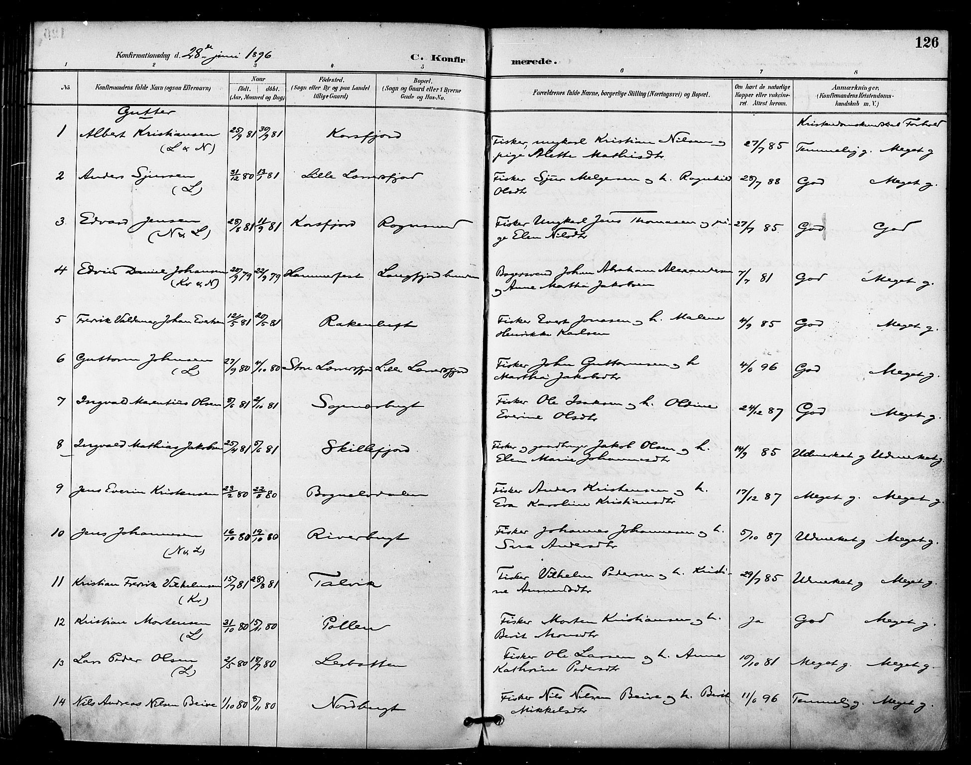 Talvik sokneprestkontor, AV/SATØ-S-1337/H/Ha/L0013kirke: Ministerialbok nr. 13, 1886-1897, s. 126