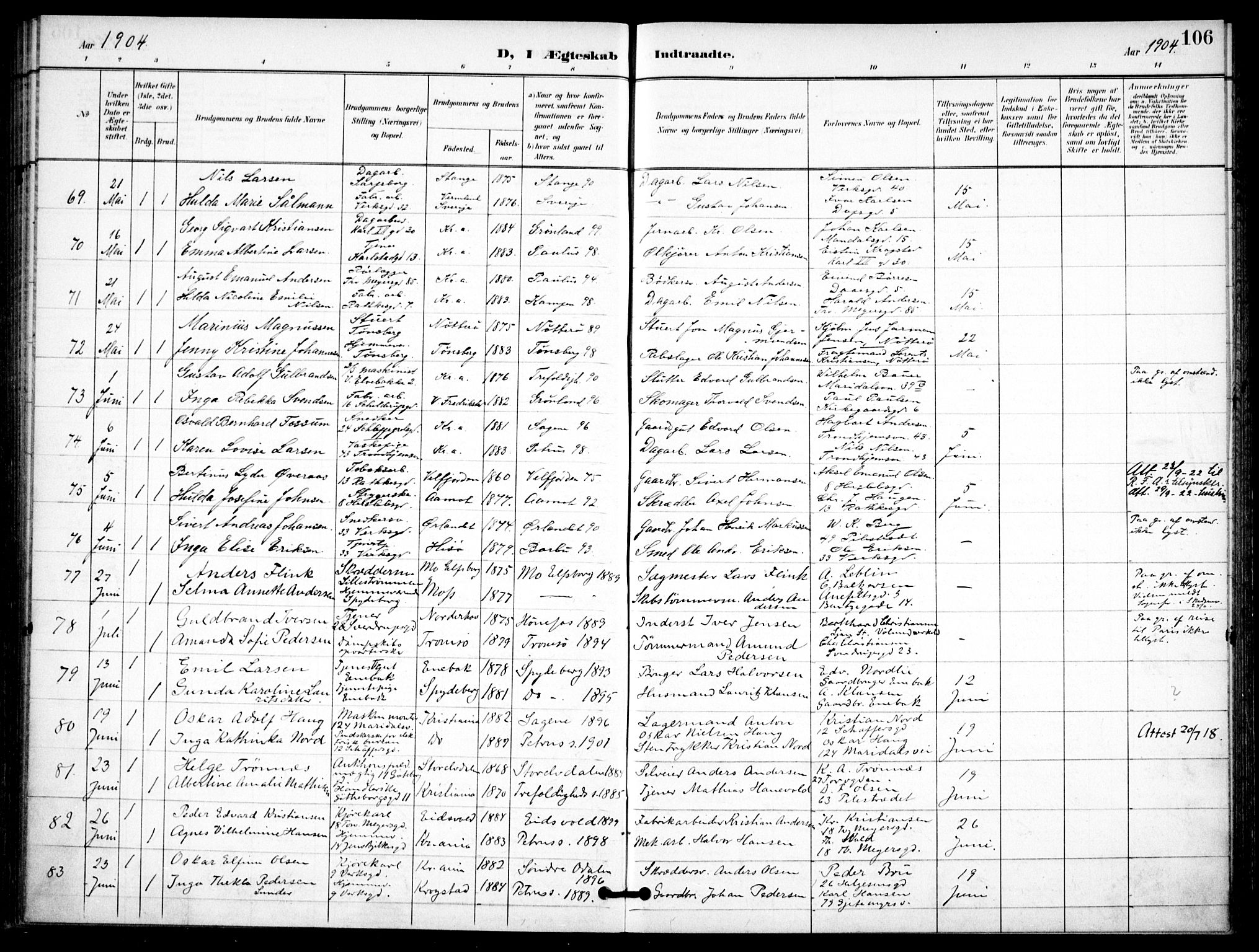 Petrus prestekontor Kirkebøker, AV/SAO-A-10872/F/Fa/L0009: Ministerialbok nr. 9, 1897-1911, s. 106