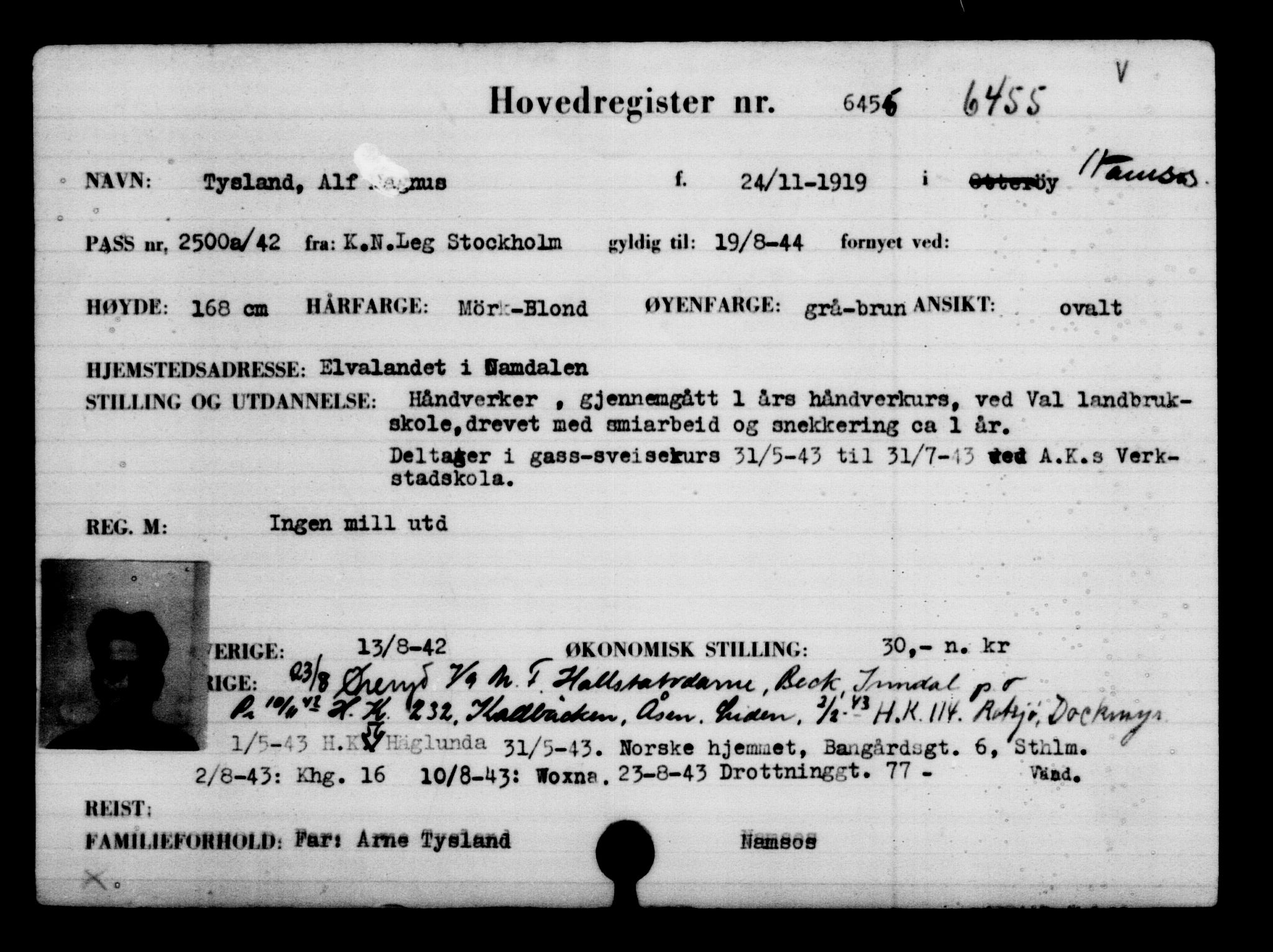 Utenriksstasjonene, Legasjonen i Stockholm, Flyktningkontoret, AV/RA-S-6753/V/Va/L0004: Kjesäterkartoteket, flyktninger med registreringsnr. 3496-6610, 1940-1945, s. 3506