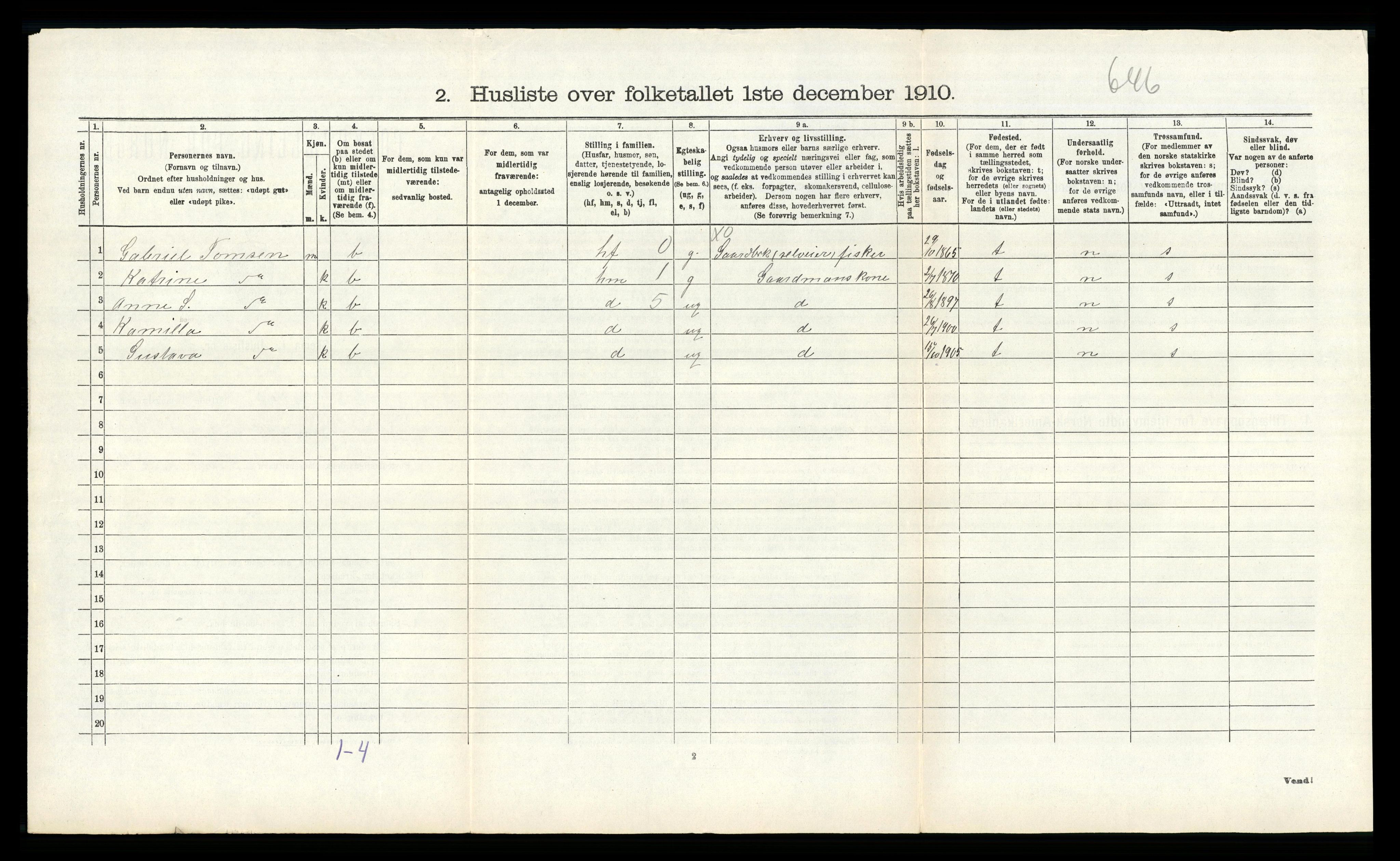 RA, Folketelling 1910 for 1040 Spind herred, 1910, s. 303