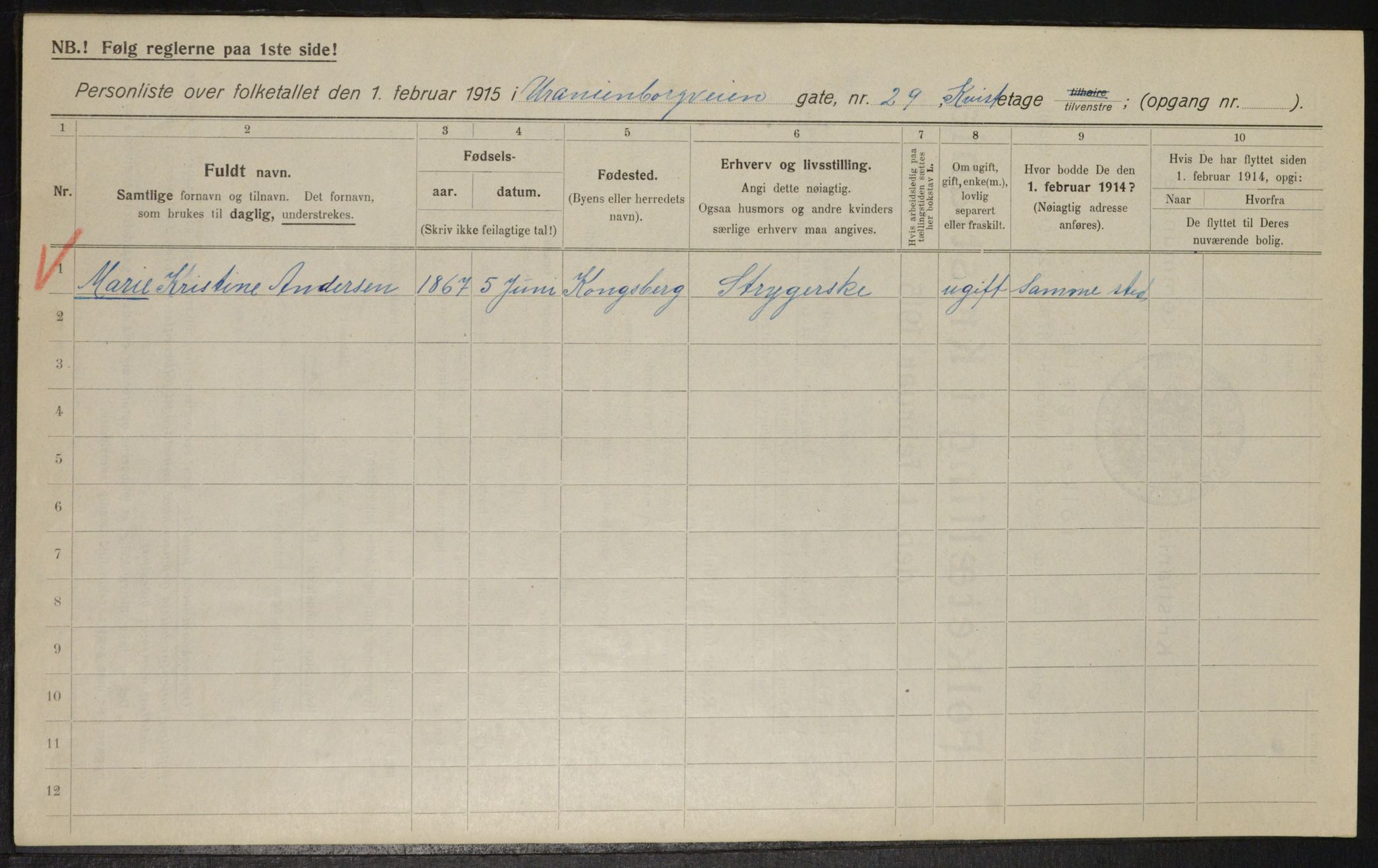 OBA, Kommunal folketelling 1.2.1915 for Kristiania, 1915, s. 121198