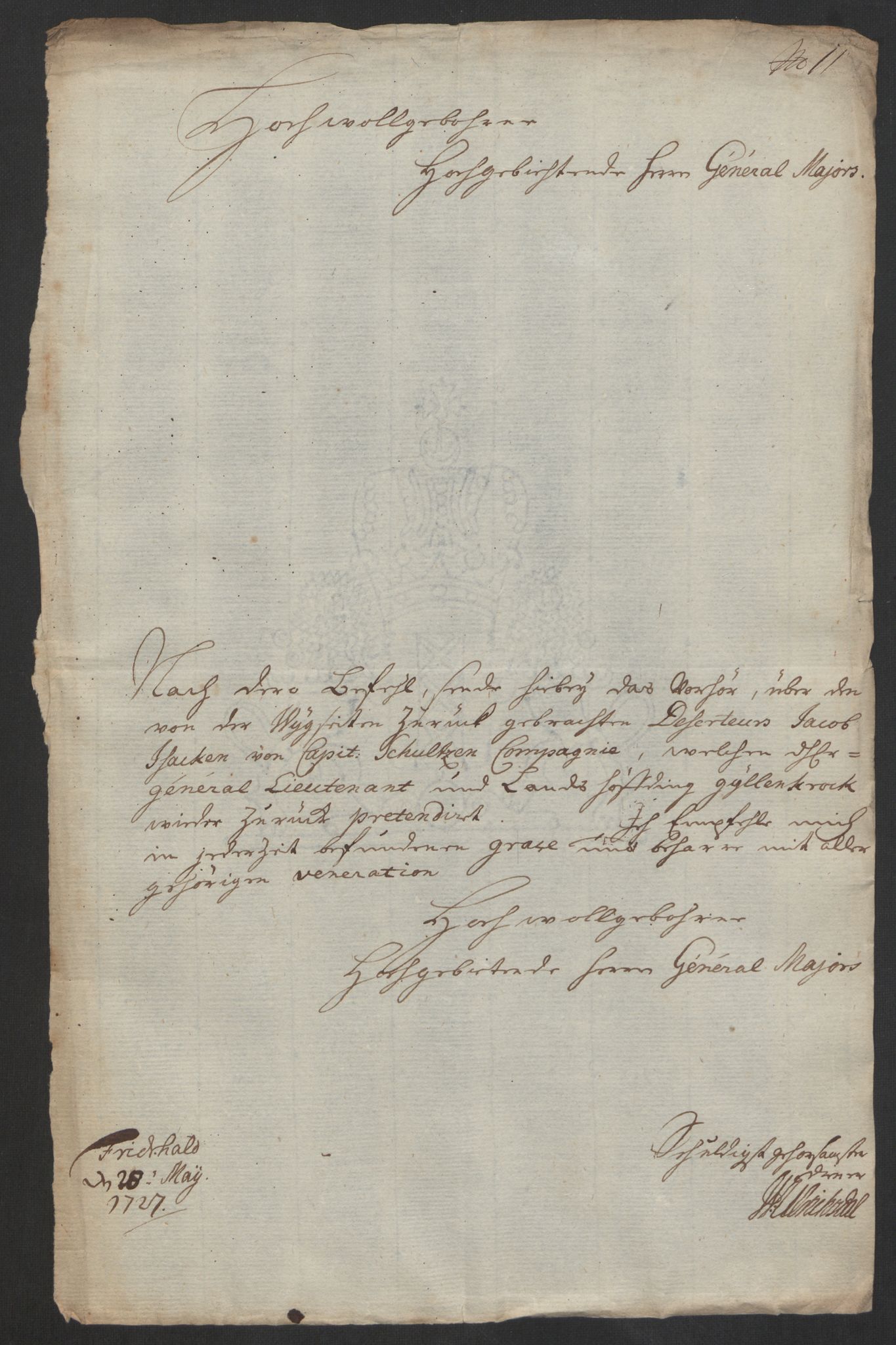 Kommanderende general (KG I) med Det norske krigsdirektorium, AV/RA-EA-5419/D/L0153: Fredriksten festning: Brev, inventarfortegnelser og regnskapsekstrakter, 1724-1729, s. 440