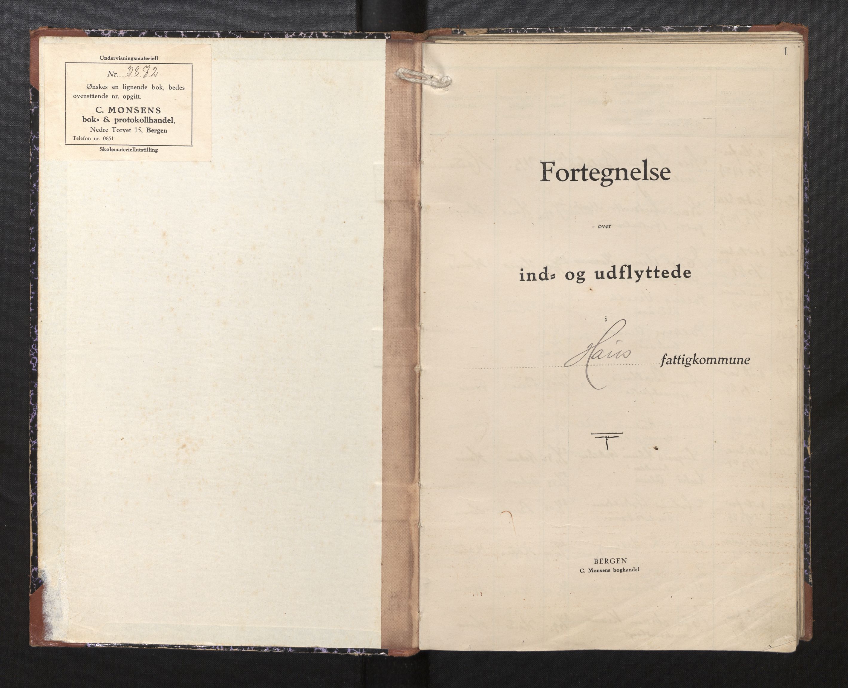 Lensmannen i Haus, SAB/A-32701/0020/L0006: Protokoll over inn- og utflytte, 1929-1936, s. 1