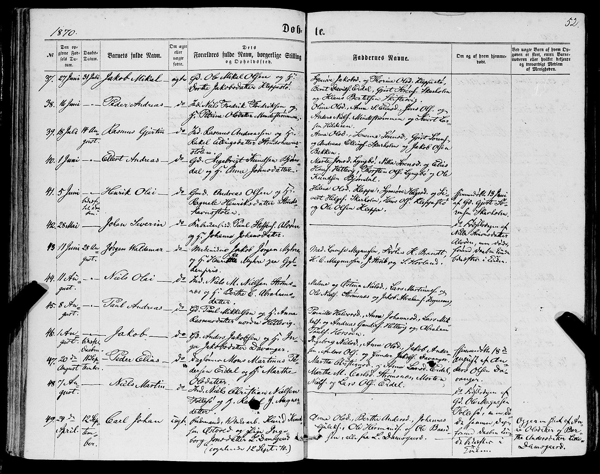 Askøy Sokneprestembete, AV/SAB-A-74101/H/Ha/Haa/Haaa/L0009: Ministerialbok nr. A 9, 1863-1877, s. 52