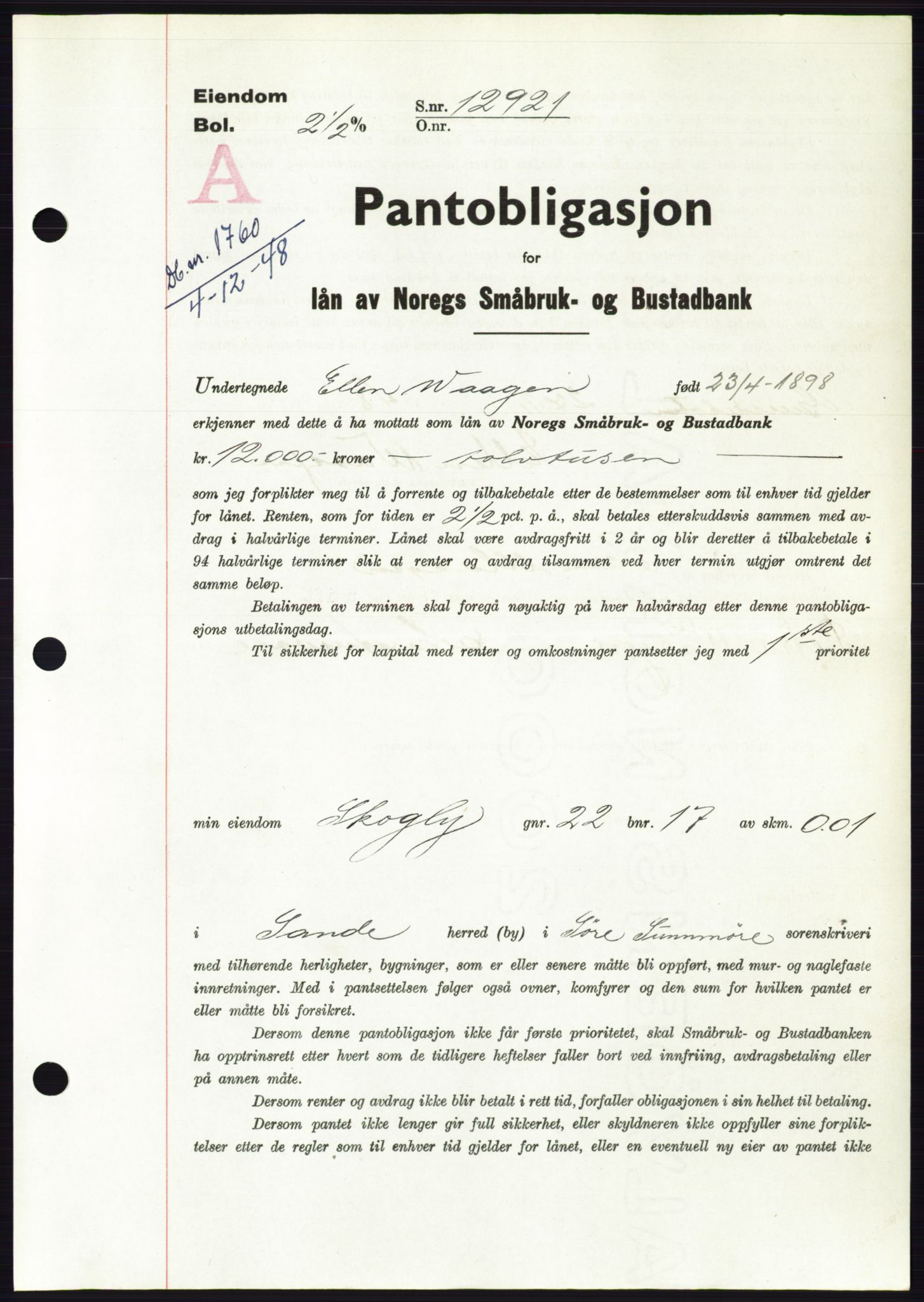 Søre Sunnmøre sorenskriveri, AV/SAT-A-4122/1/2/2C/L0116: Pantebok nr. 4B, 1948-1949, Dagboknr: 1760/1948