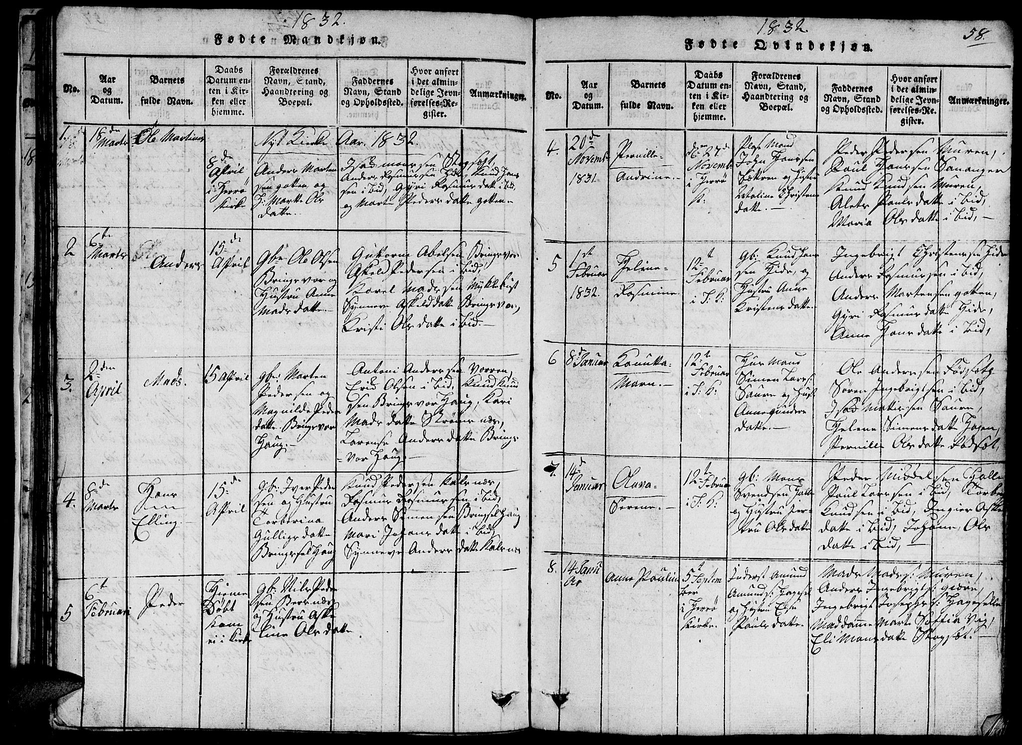 Ministerialprotokoller, klokkerbøker og fødselsregistre - Møre og Romsdal, SAT/A-1454/503/L0046: Klokkerbok nr. 503C01, 1816-1842, s. 58