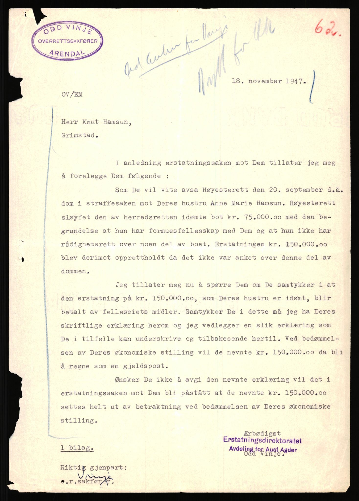 Landssvikarkivet, Arendal politikammer, RA/S-3138-25/D/Dc/L0029: Anr. 192/45, 1945-1951, s. 650