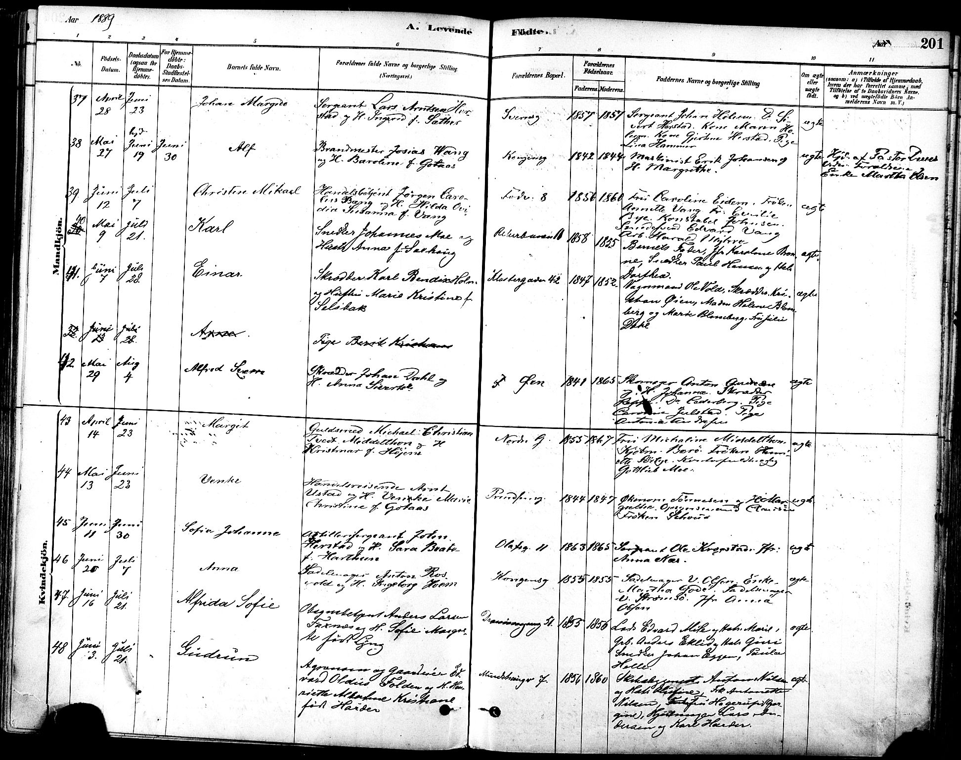 Ministerialprotokoller, klokkerbøker og fødselsregistre - Sør-Trøndelag, SAT/A-1456/601/L0057: Ministerialbok nr. 601A25, 1877-1891, s. 201