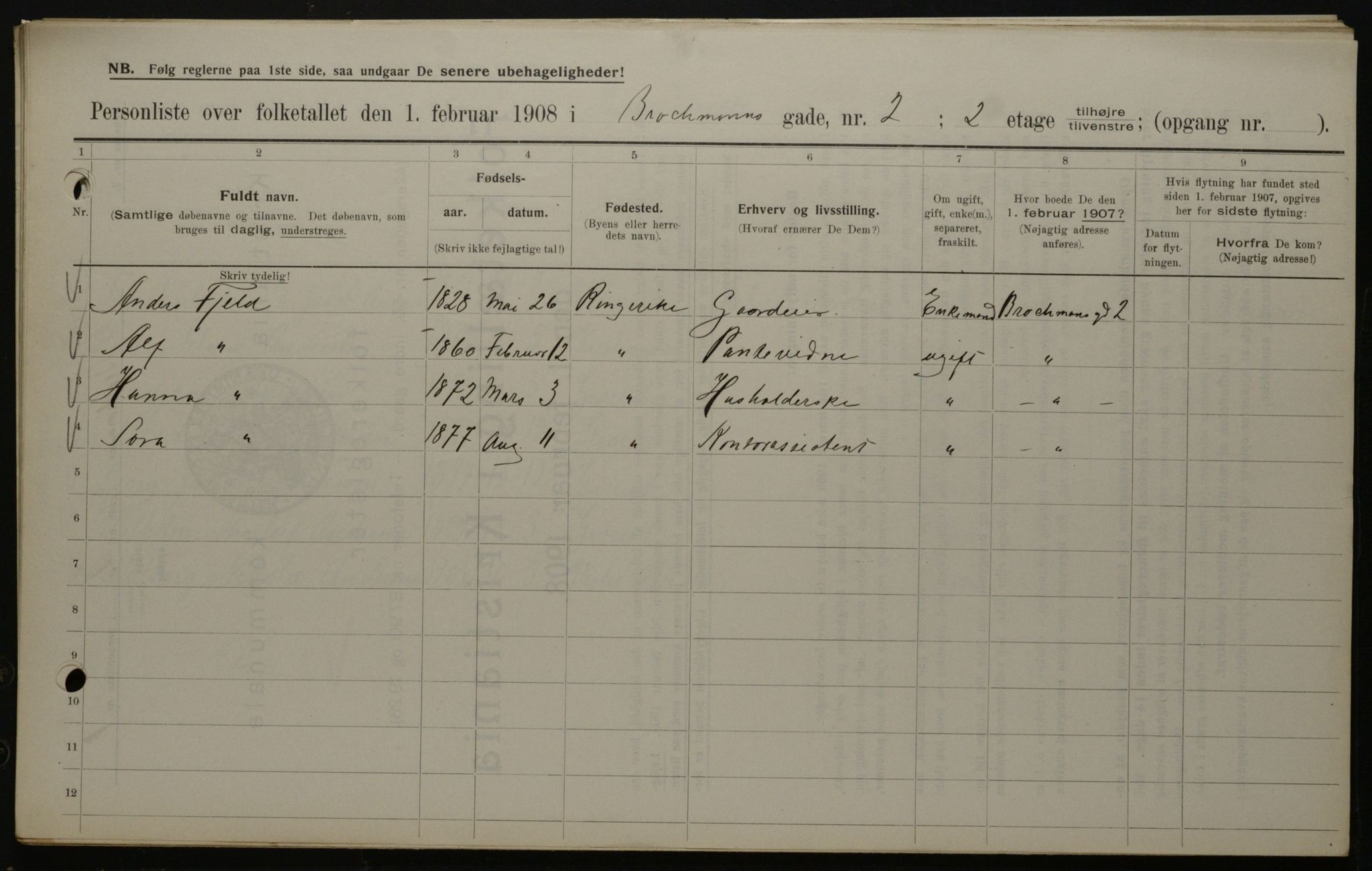 OBA, Kommunal folketelling 1.2.1908 for Kristiania kjøpstad, 1908, s. 9167