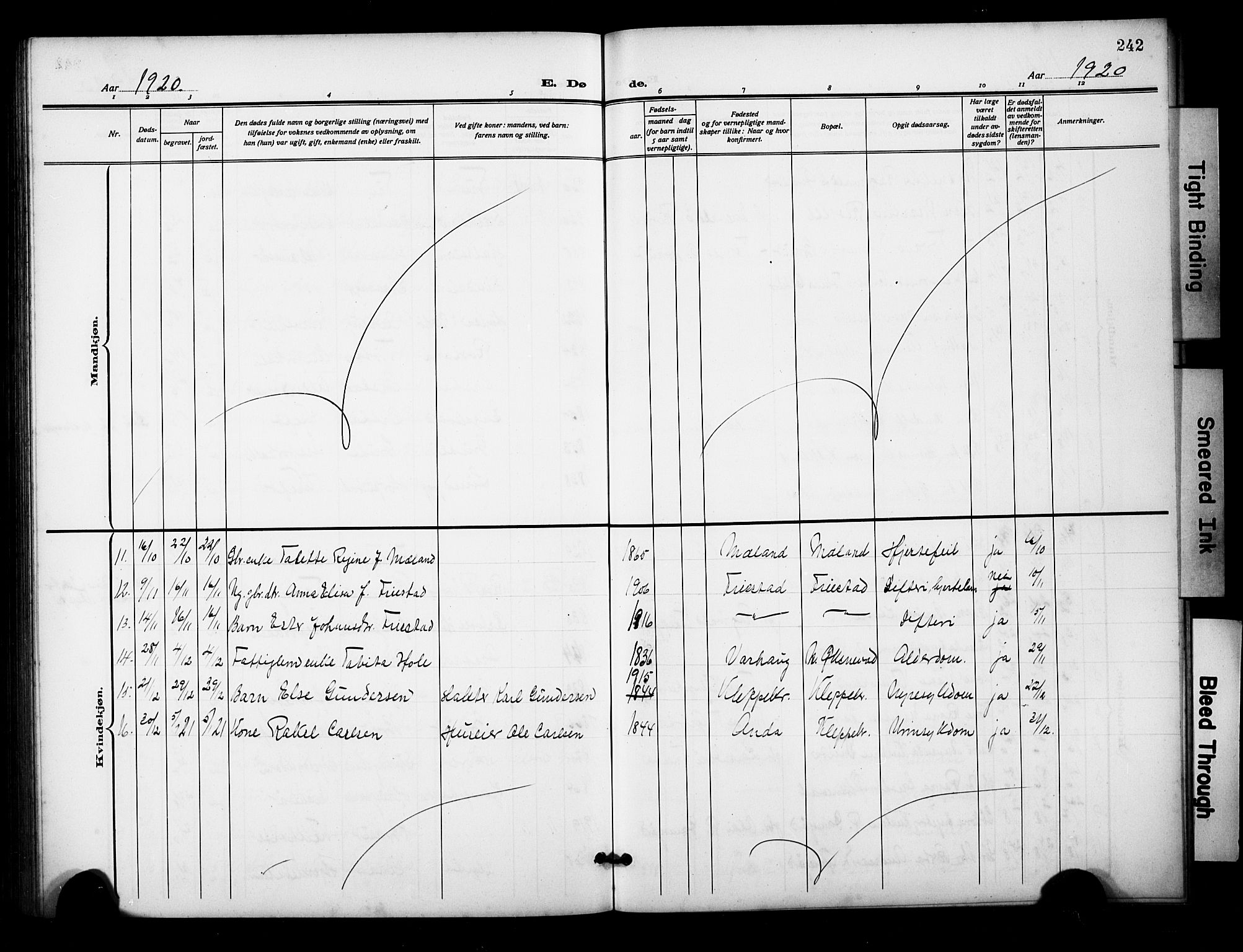 Klepp sokneprestkontor, AV/SAST-A-101803/001/3/30BB/L0007: Klokkerbok nr. B 7, 1908-1934, s. 242