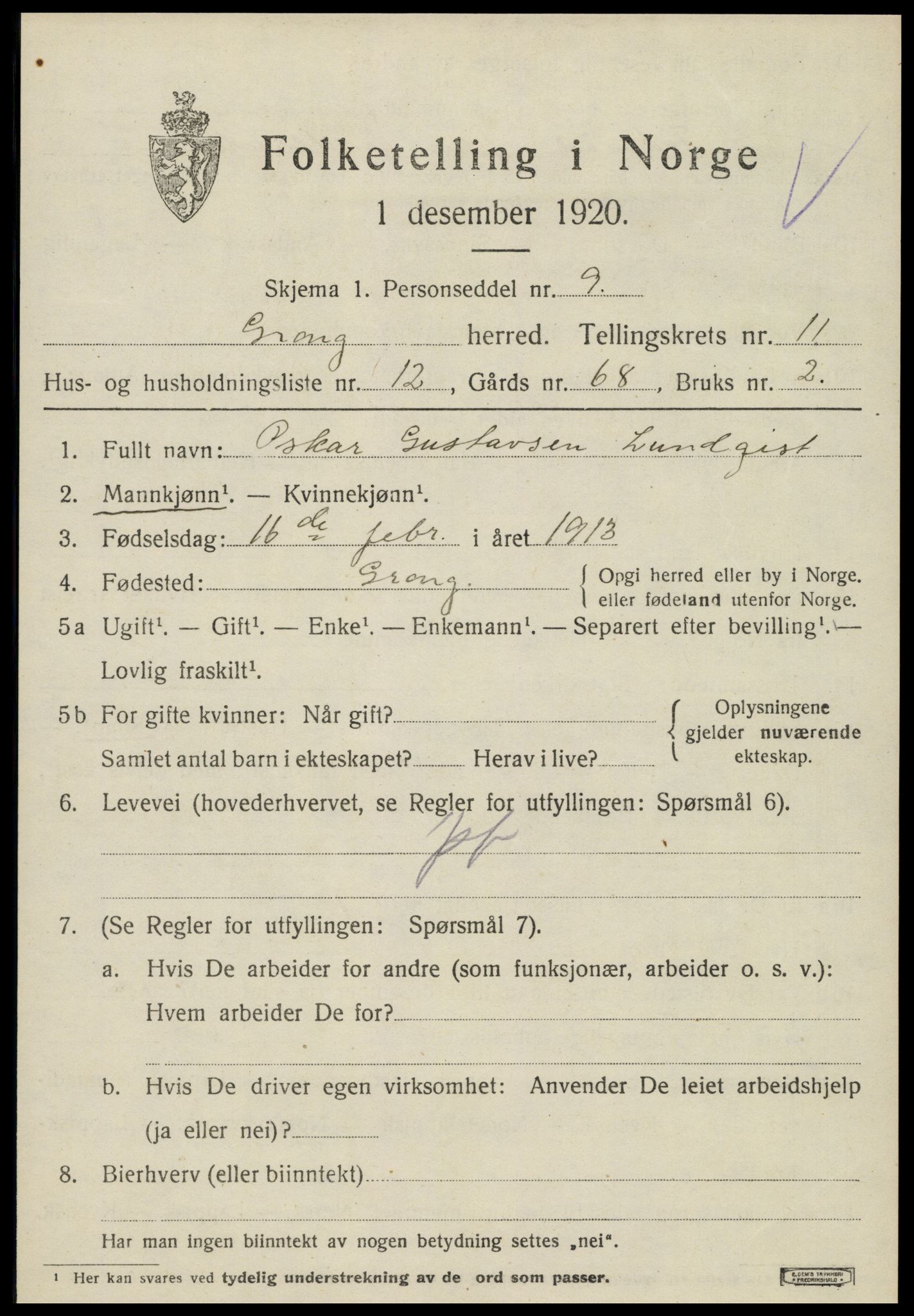 SAT, Folketelling 1920 for 1742 Grong herred, 1920, s. 6519