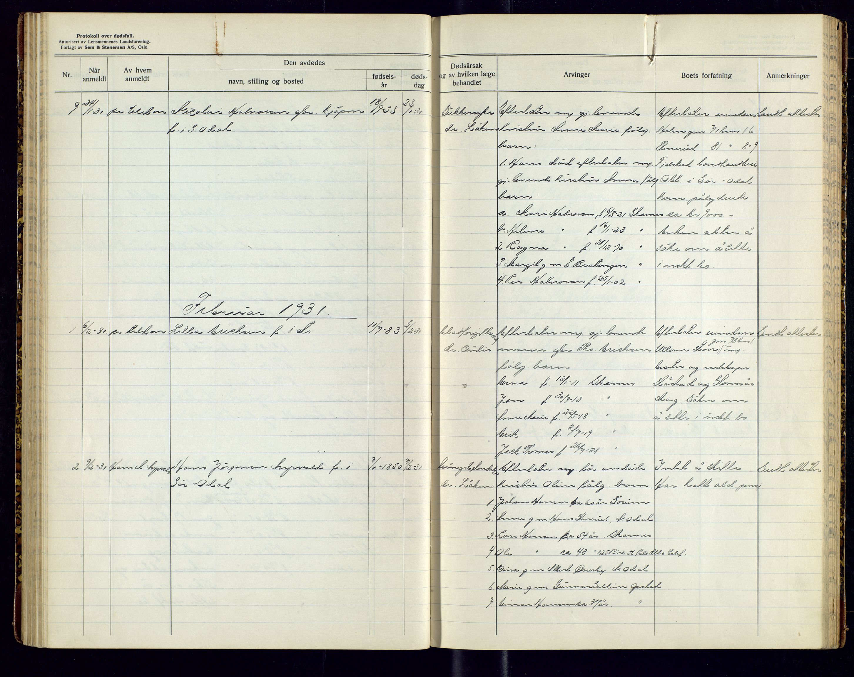 Sør-Odal lensmannskontor, AV/SAH-LHS-022/H/Hb/L0002/0004: Protokoller over anmeldte dødsfall / Protokoll over anmeldte dødsfall, 1928-1933