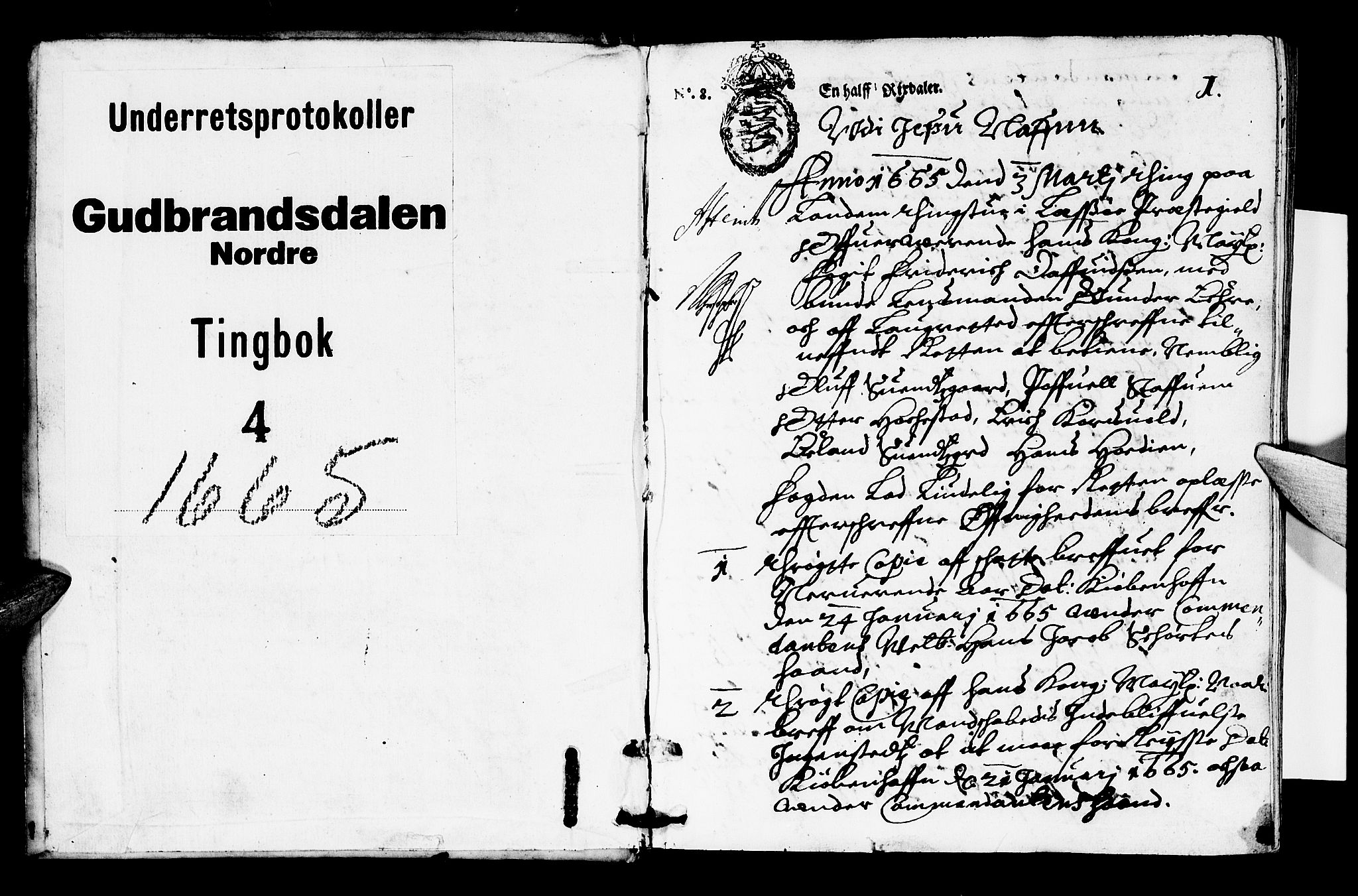 Sorenskriverier i Gudbrandsdalen, SAH/TING-036/G/Gb/Gba/L0004: Tingbok - Nord-Gudbrandsdal, 1665, s. 0b-1a